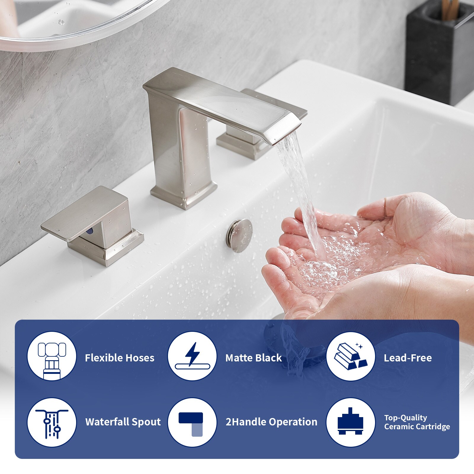 Brushed Nickel 2-Handle Widespread Bathroom Faucet with Drain Assembly