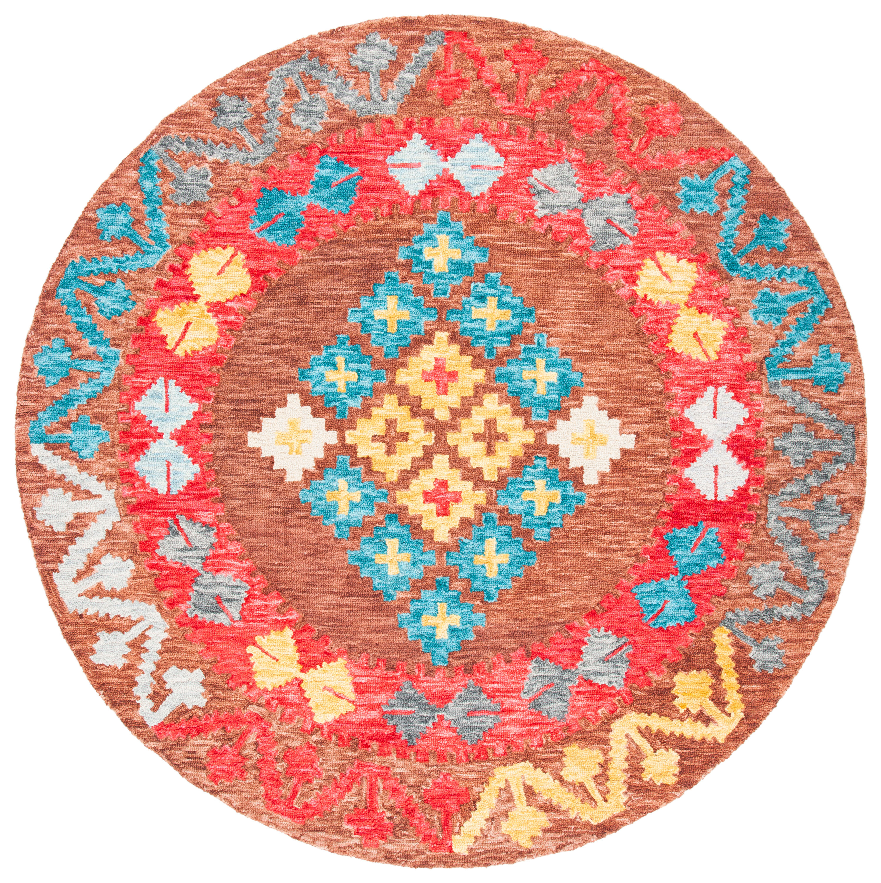 Safavieh APN403T-7R Aspen Shaked 7 x 7 (ft) Tufted Wool Brown/Red Round Indoor Abstract Bohemian/Eclectic Area rug