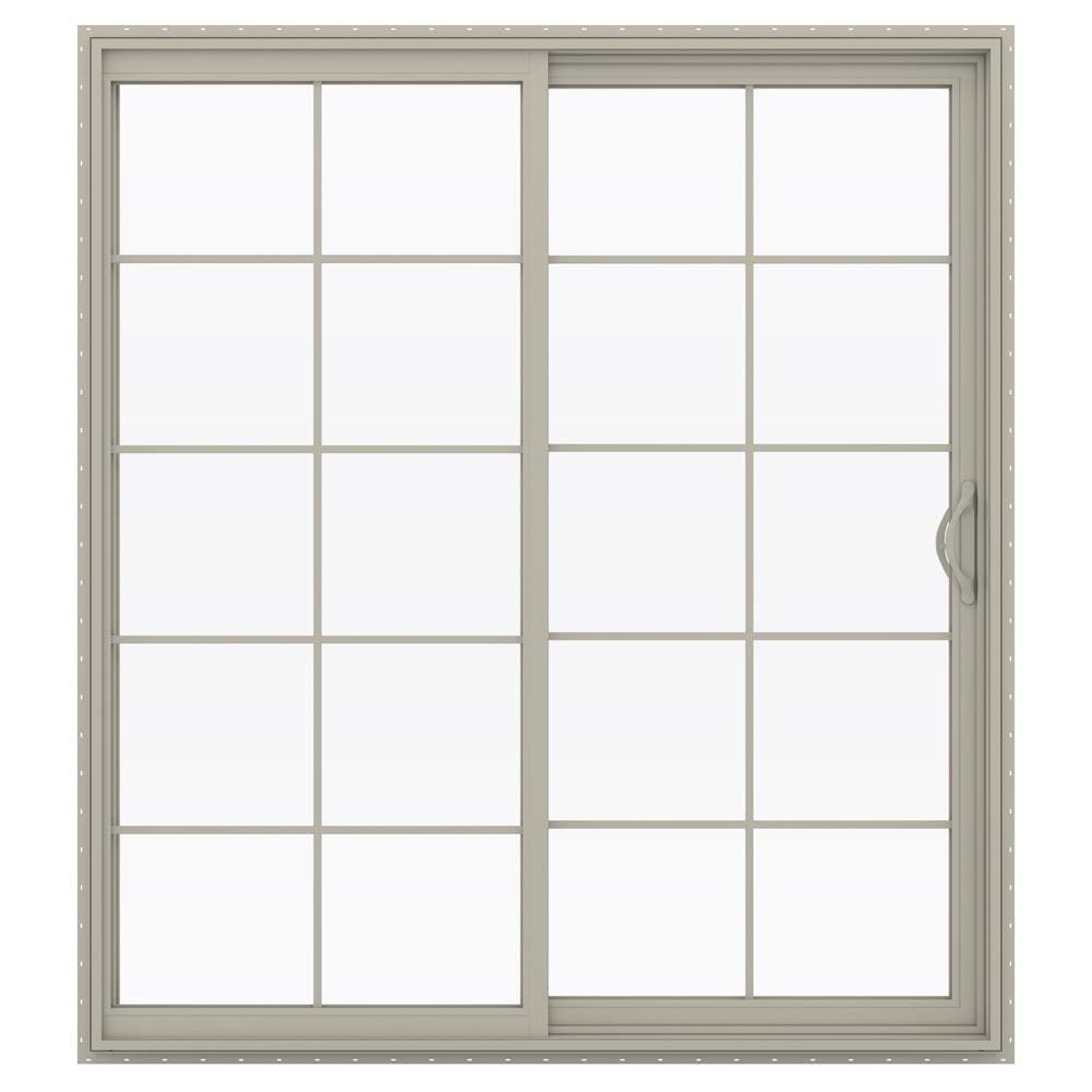 JELD-WEN 72-in x 80-in x 4-9/16-in Jamb Low-e Argon Grilles Between The Glass Desert Sand Vinyl Sliding Right-Hand Sliding Double Patio Door Screen -  LOWOLJW181500085