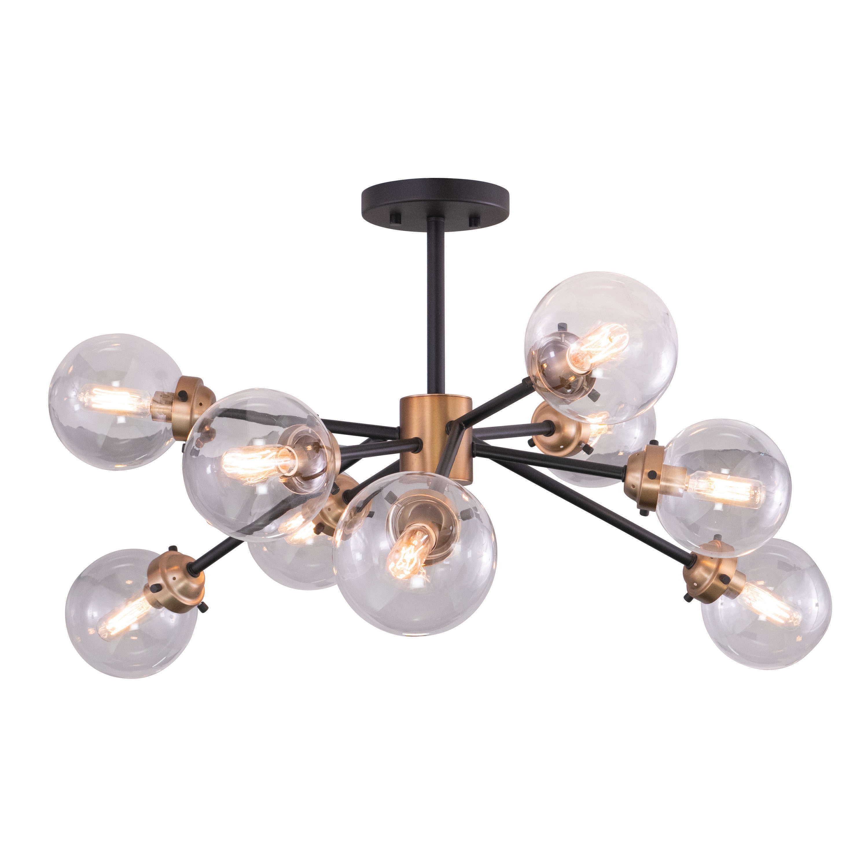 Mid-Century Orbit 32" Globe Semi-Flush Ceiling Light in Bronze & Brass