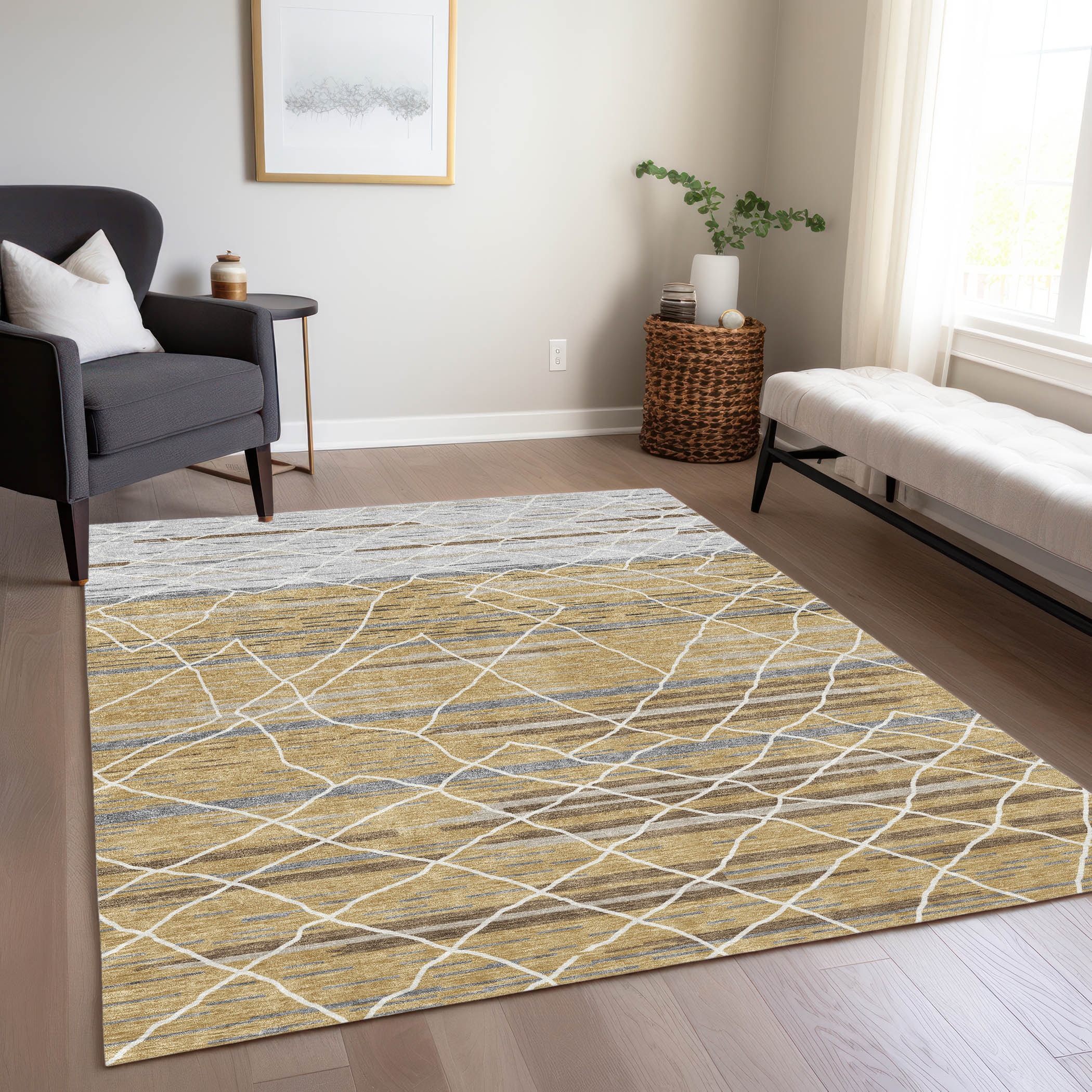 Addison Rugs ACN1025GO3X5 Chantille ACN1025GO 3 x 5 (ft) Polyester Gold Rectangular Indoor/Outdoor Geometric Machine washable Area rug