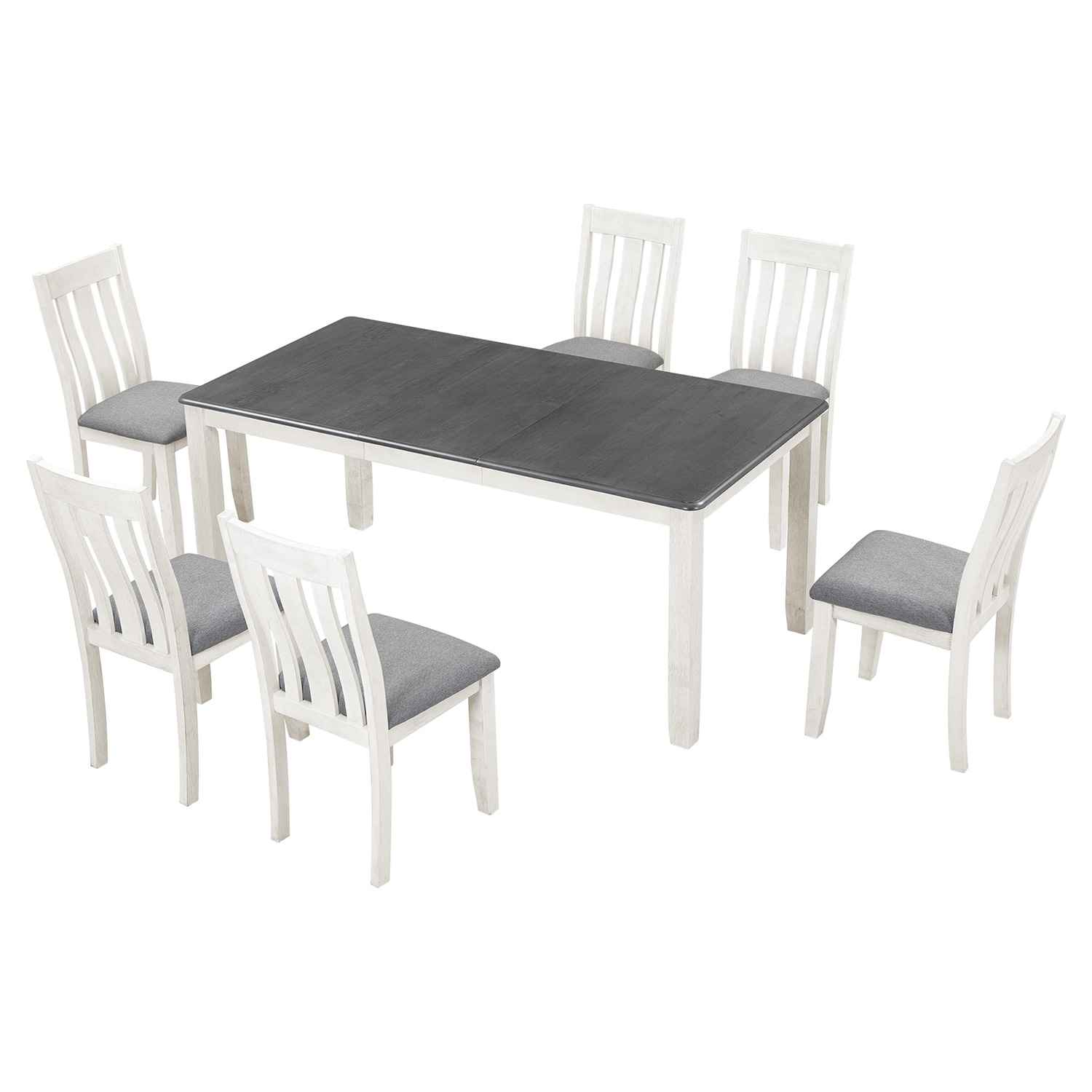 SINOFURN SYA010267BN White + Gray Rustic Dining Room Set with Rectangular Table ( Seats 6 )