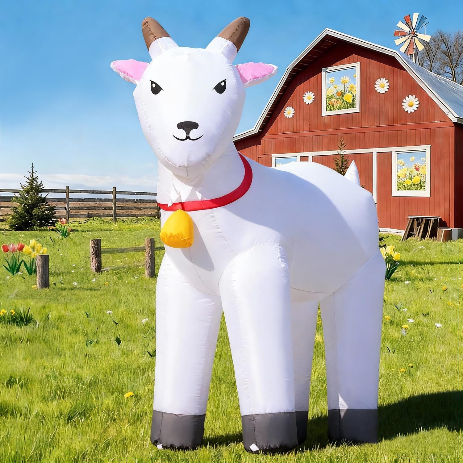 DomKom  6-FT Christmas Goat Inflatable Outdoor Decoration with Built-in LED Lights Heavy Duty Blow Up Farm Ranch Cute Animal for Holiday Party Lawn Display Multi