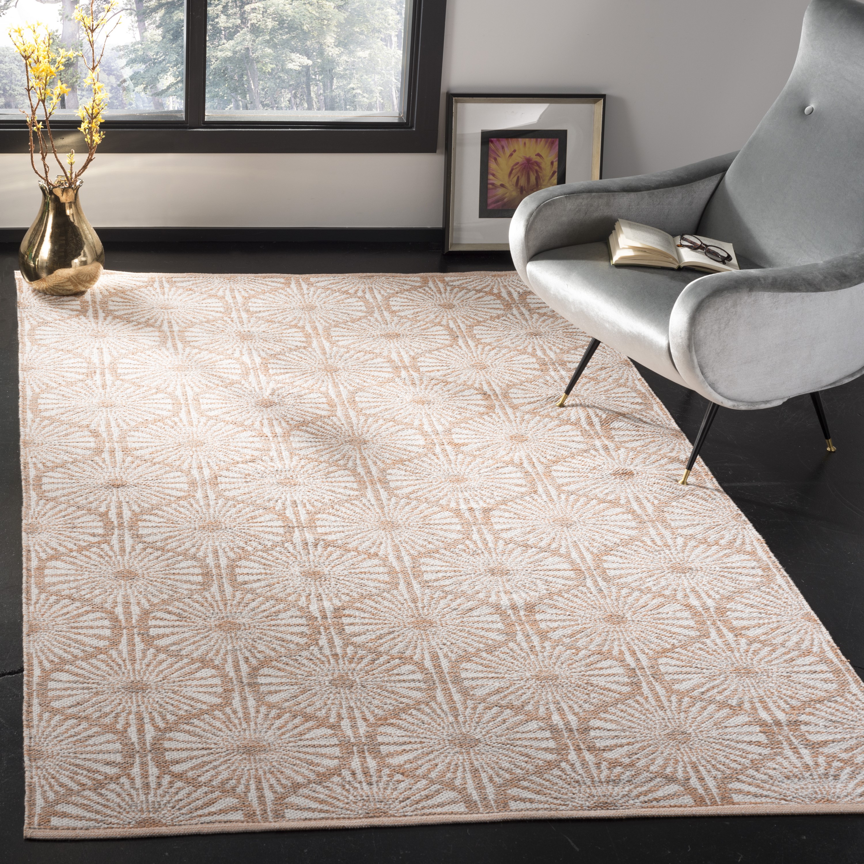 Safavieh MTK606D-8 Montauk Biloxi 8 x 10 (ft) Cotton Orange/Ivory Rectangular Indoor Abstract Coastal Area rug