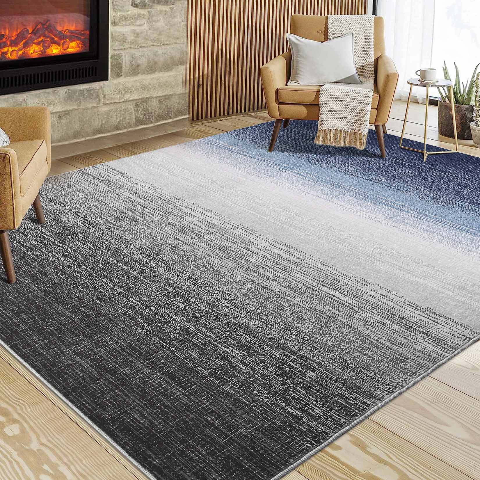 Garvee YXY-LO-PHO-136F3LJB 5 x 7 (ft) Loomed Polyester Gray/Blue Rectangular Indoor Abstract Mid-Century Modern Machine washable Area rug