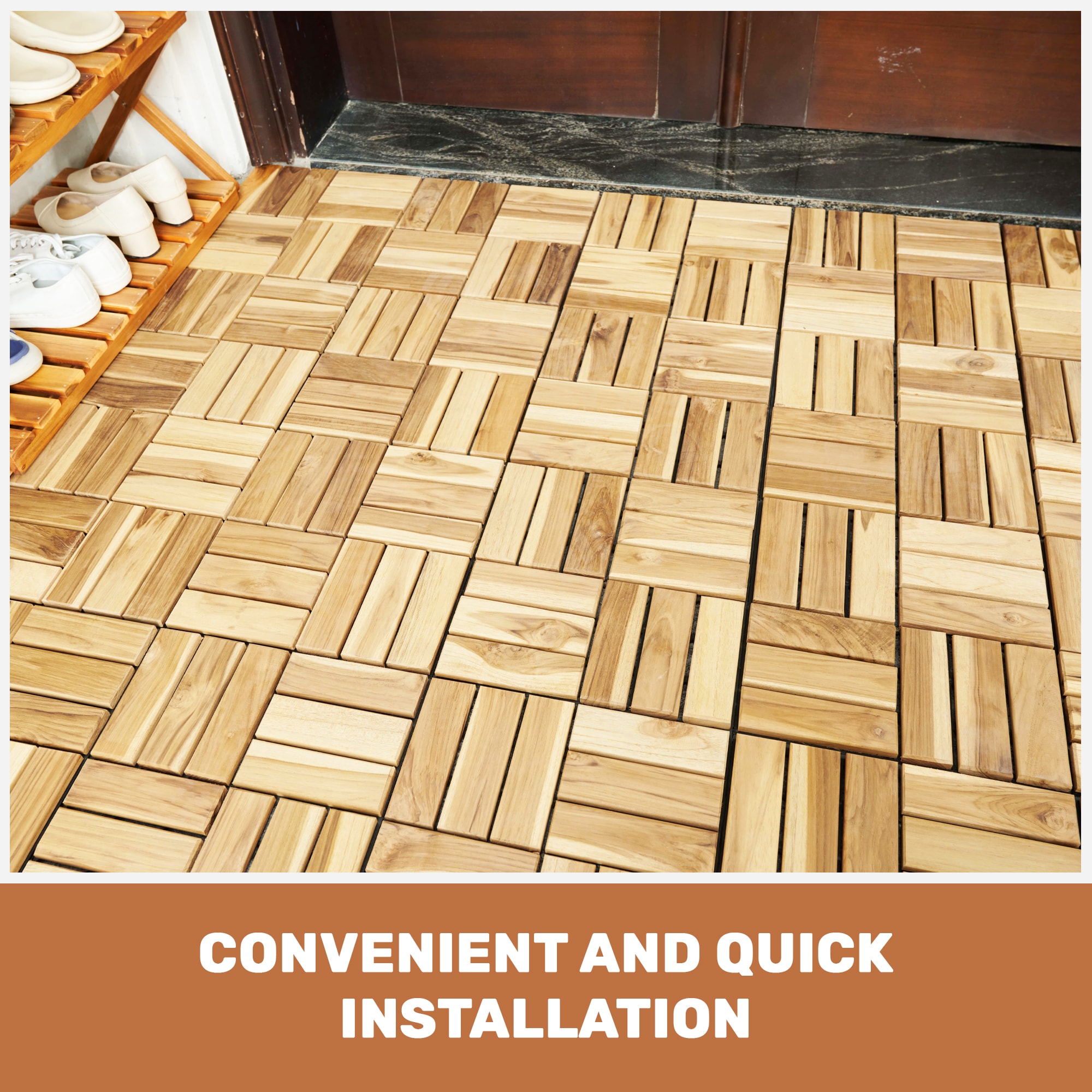 Boyel Living 12 Inch Yellow Acacia Wood Interlocking Deck Tiles Checker Pattern 20 Pieces Square Hardwood Outdoor Flooring for Patio Balcony Poolside