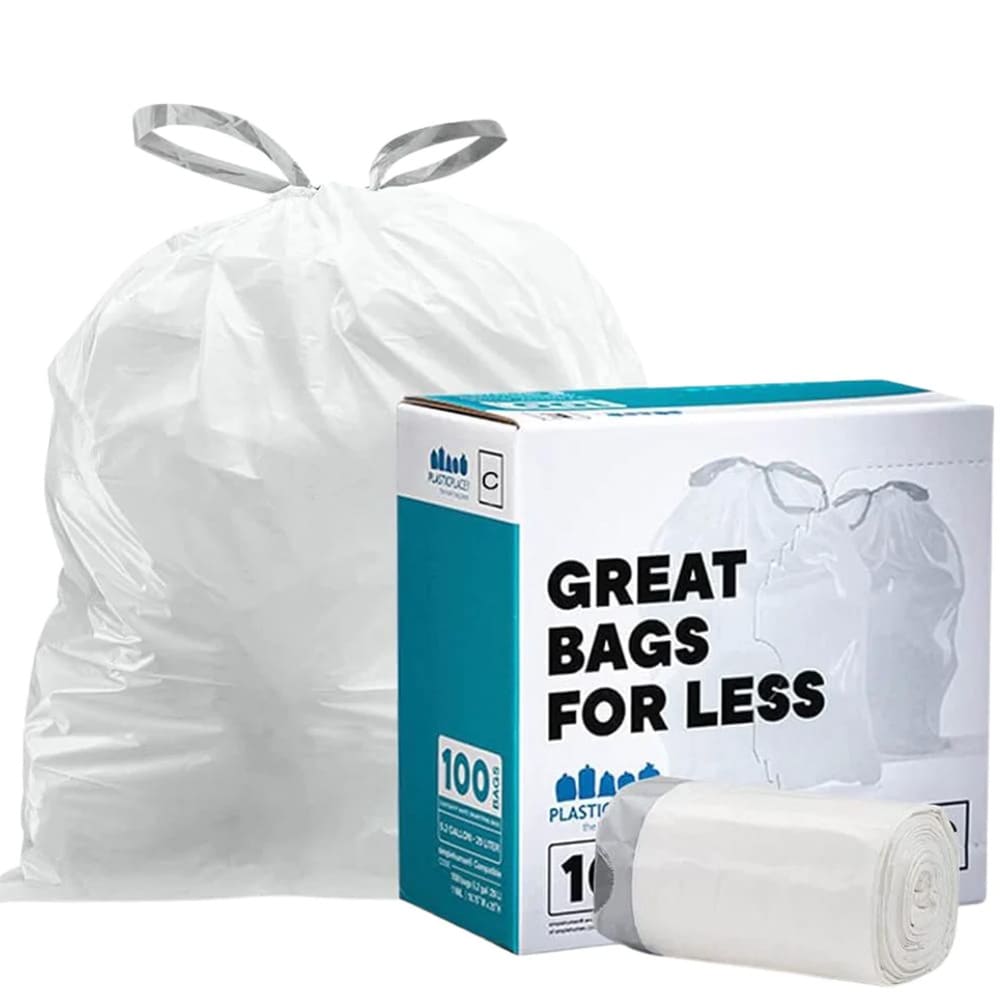 Plasticplace 6-Gallons White Plastic Can Drawstring Trash Bag (200