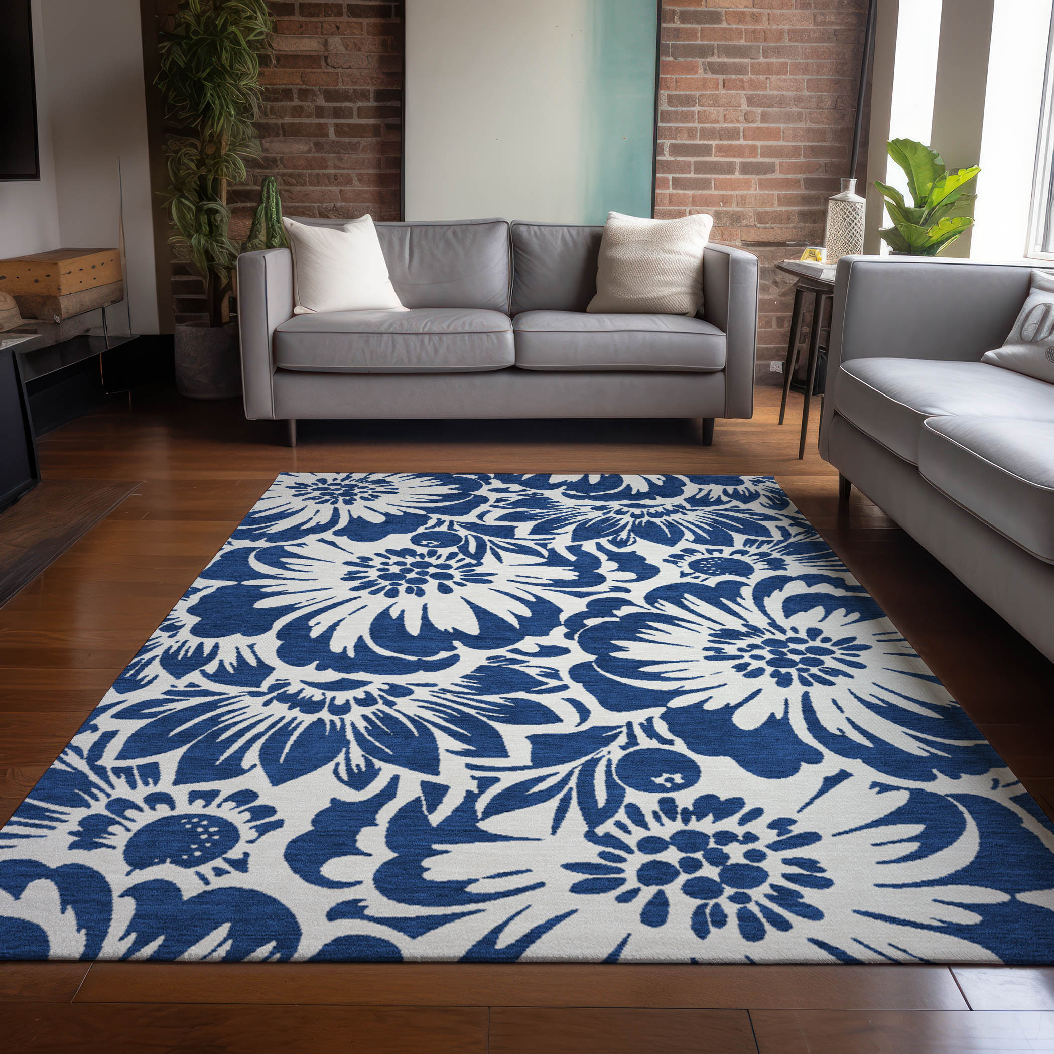 Addison Rugs ACN551NA8X10 Chantille ACN551NA 8 x 10 (ft) Polyester Navy Rectangular Indoor/Outdoor Floral/Botanical Farmhouse/Cottage Machine washable Area rug