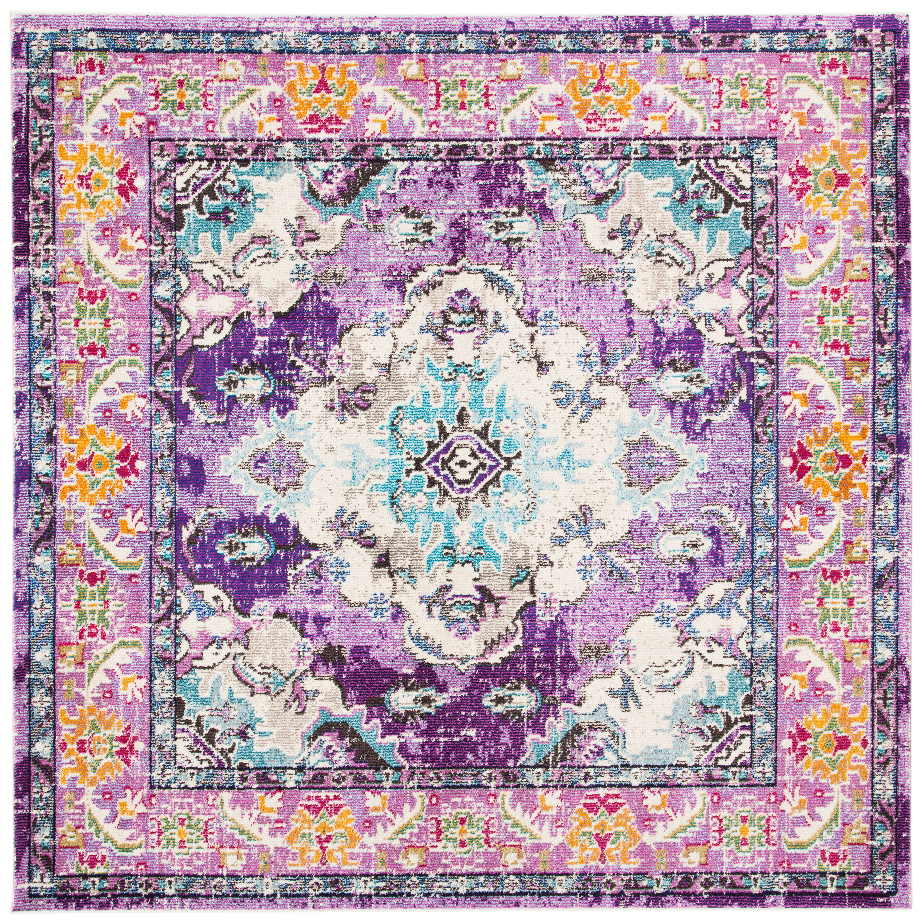 Safavieh MNC243L-9SQ Monaco Mahal 9 x 9 (ft) Loomed Polypropylene Violet/Light Blue Square Indoor Distressed/Overdyed Oriental Area rug