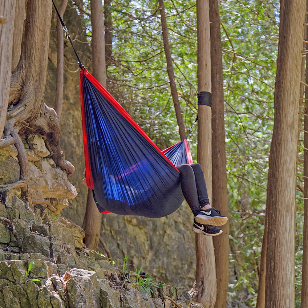 Vivere Double Navy and Red Nylon Hammock Bed