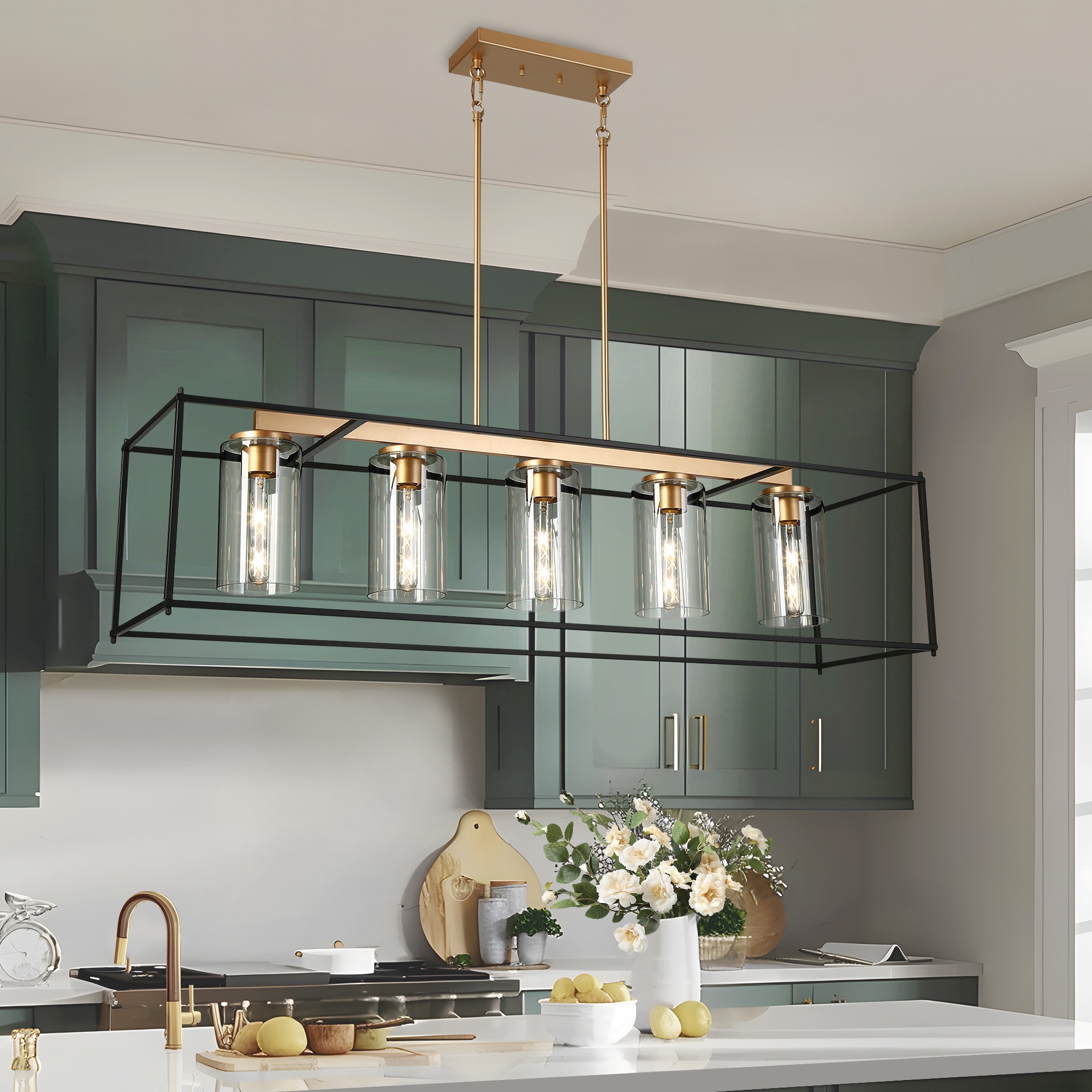 Uolfin RYFRNF-LWS25402-89 5 -Light Polished Black Modern/contemporary For Use in Bedrooms, Dining Rooms, Foyers, Kitchens, Living Rooms Chandelier