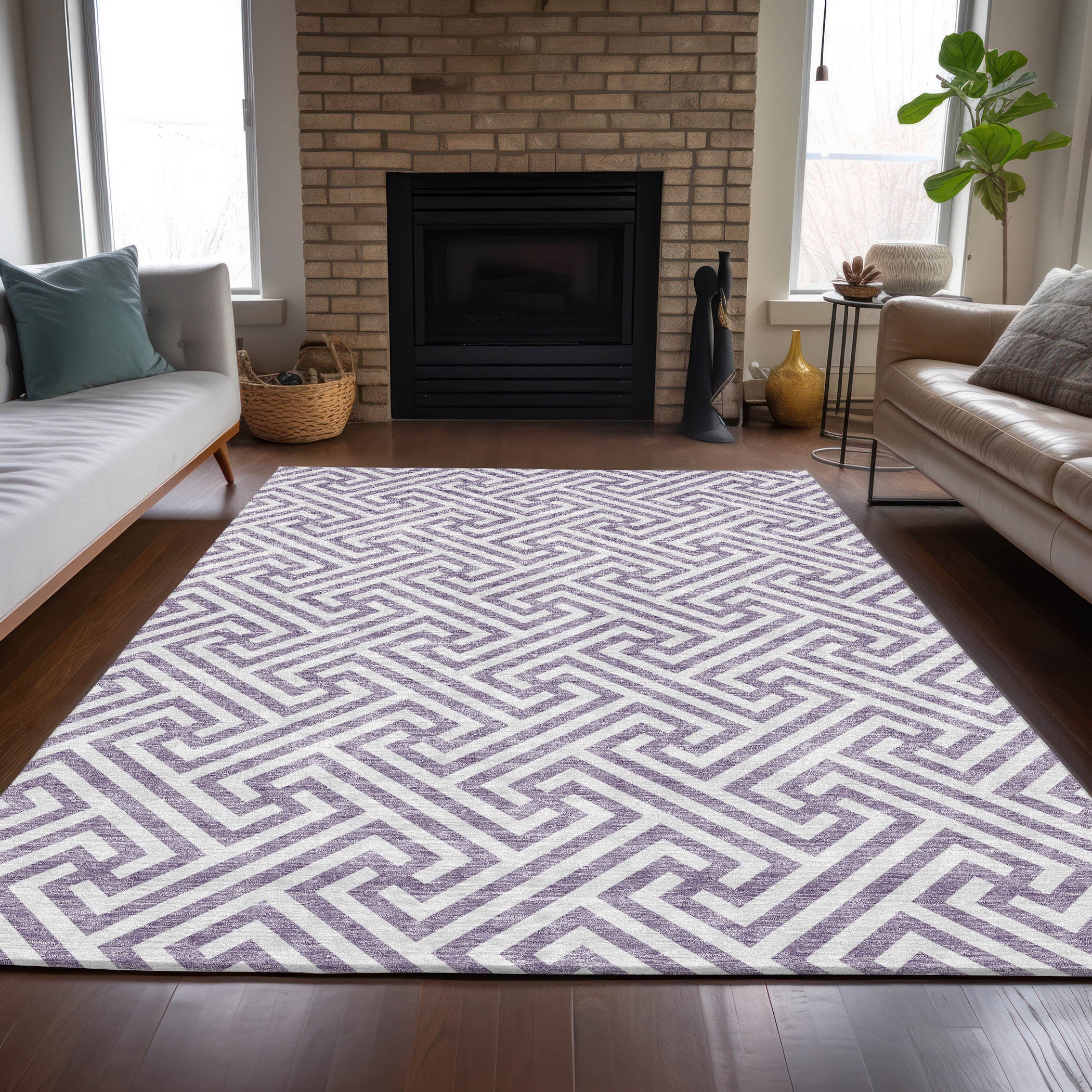 Addison Rugs ACN731PP3X5 Chantille ACN731PP 3 x 5 (ft) Polyester Purple Rectangular Indoor/Outdoor Geometric Machine washable Area rug
