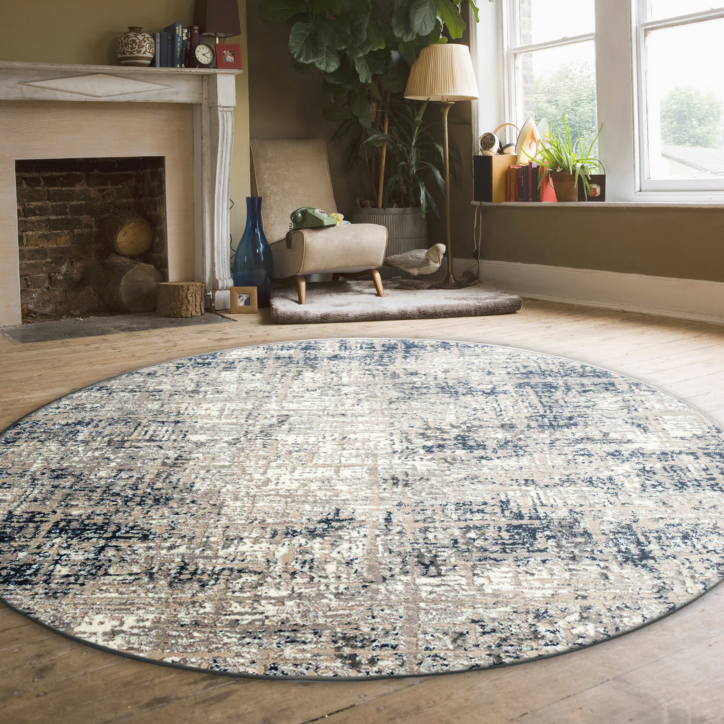 Radici USA 1241/1026/BLUE Livigno 8 x 8 (ft) Loomed Polypropylene Blue Round Indoor Abstract Mid-Century Modern Area rug