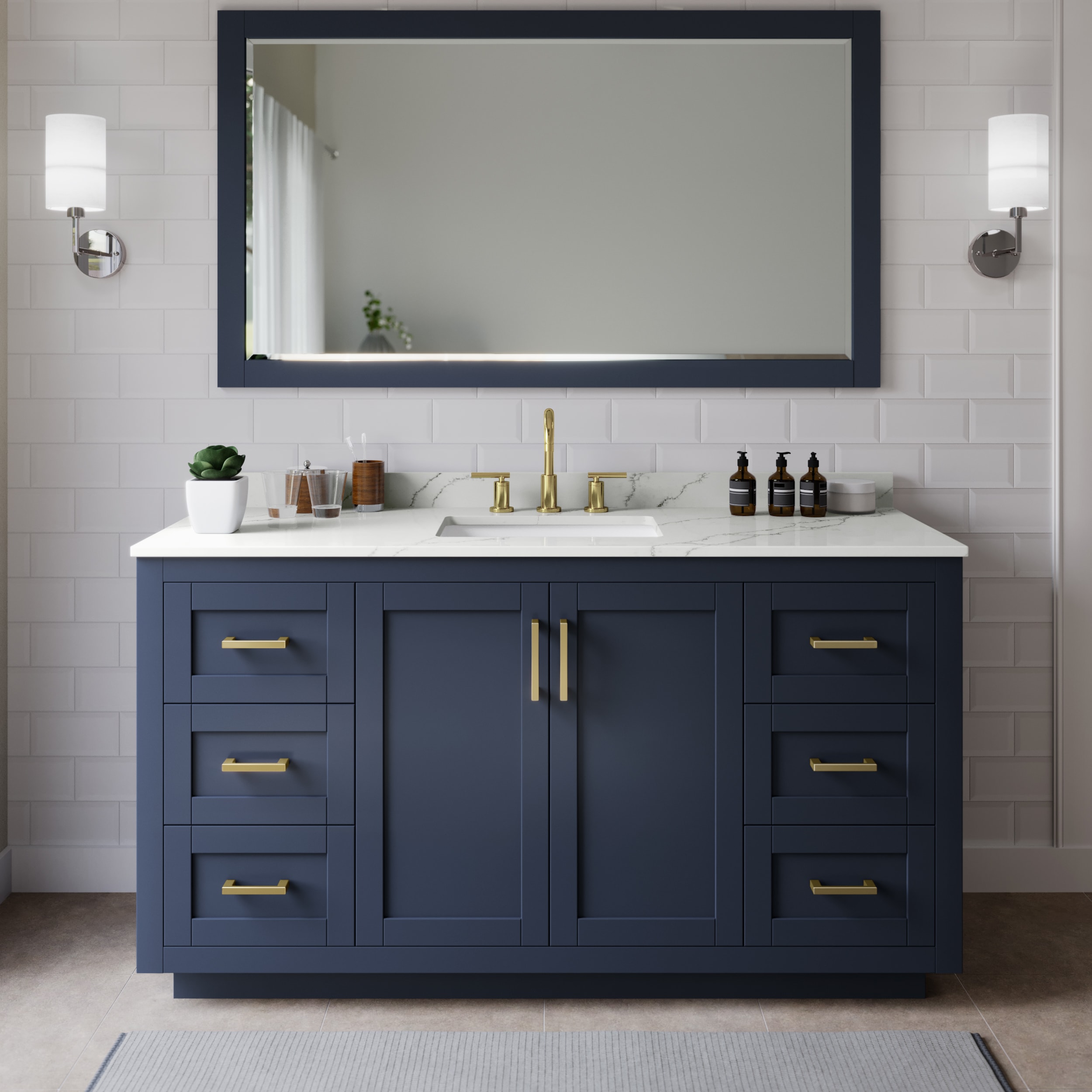 Wyndham Collection WCF292966SBLGTUS3MXX Miranda 66-in Dark Blue Undermount Single Sink Bathroom Vanity with Giotto Quartz Top