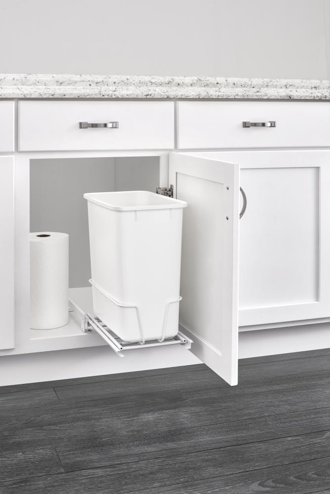 Rev-A-Shelf RV-814PB Pull-Out White Waste Container with Frame Single 20 Qt 