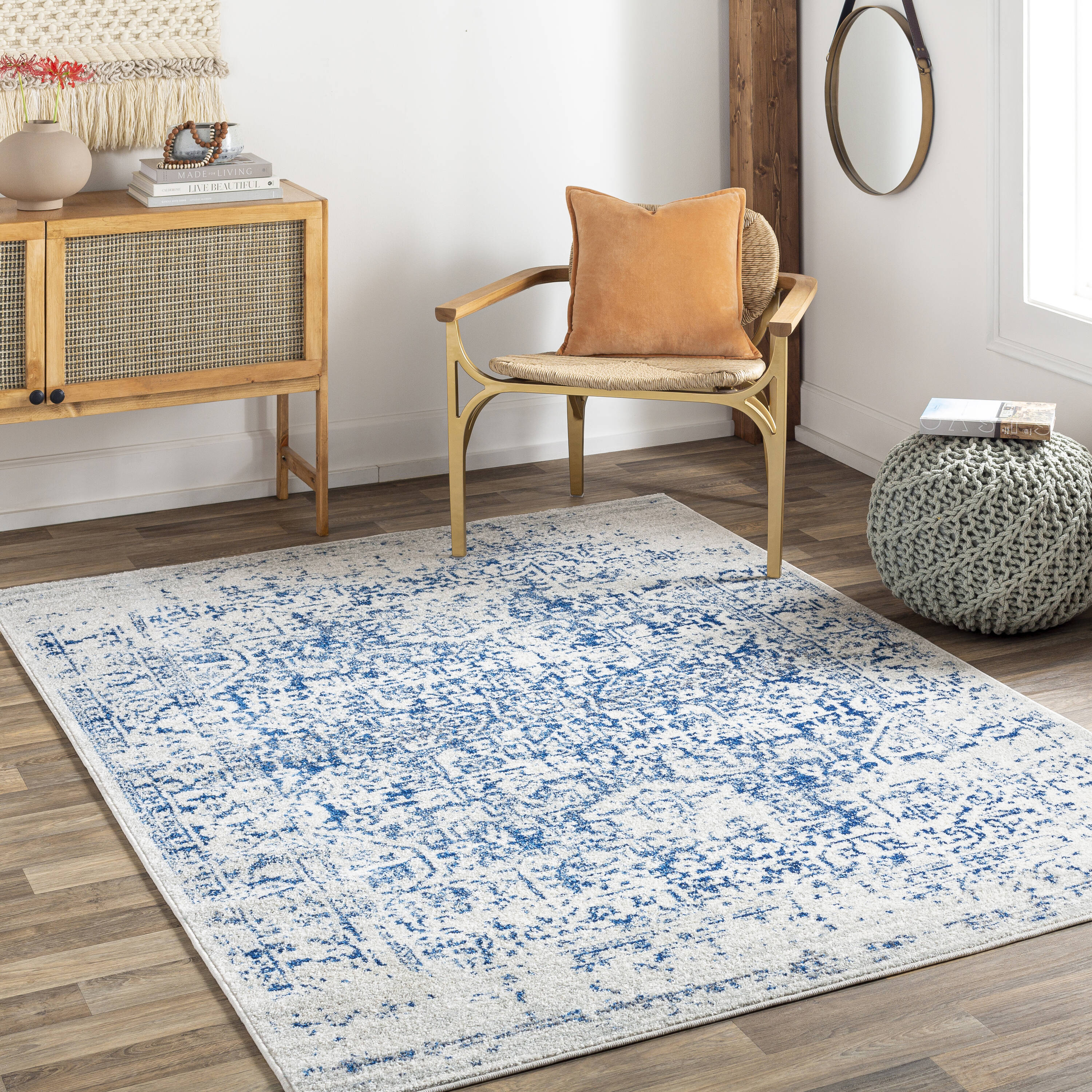 Style Selections 314169 Brice 2 X 8 (ft) Blue Indoor Medallion Area Rug