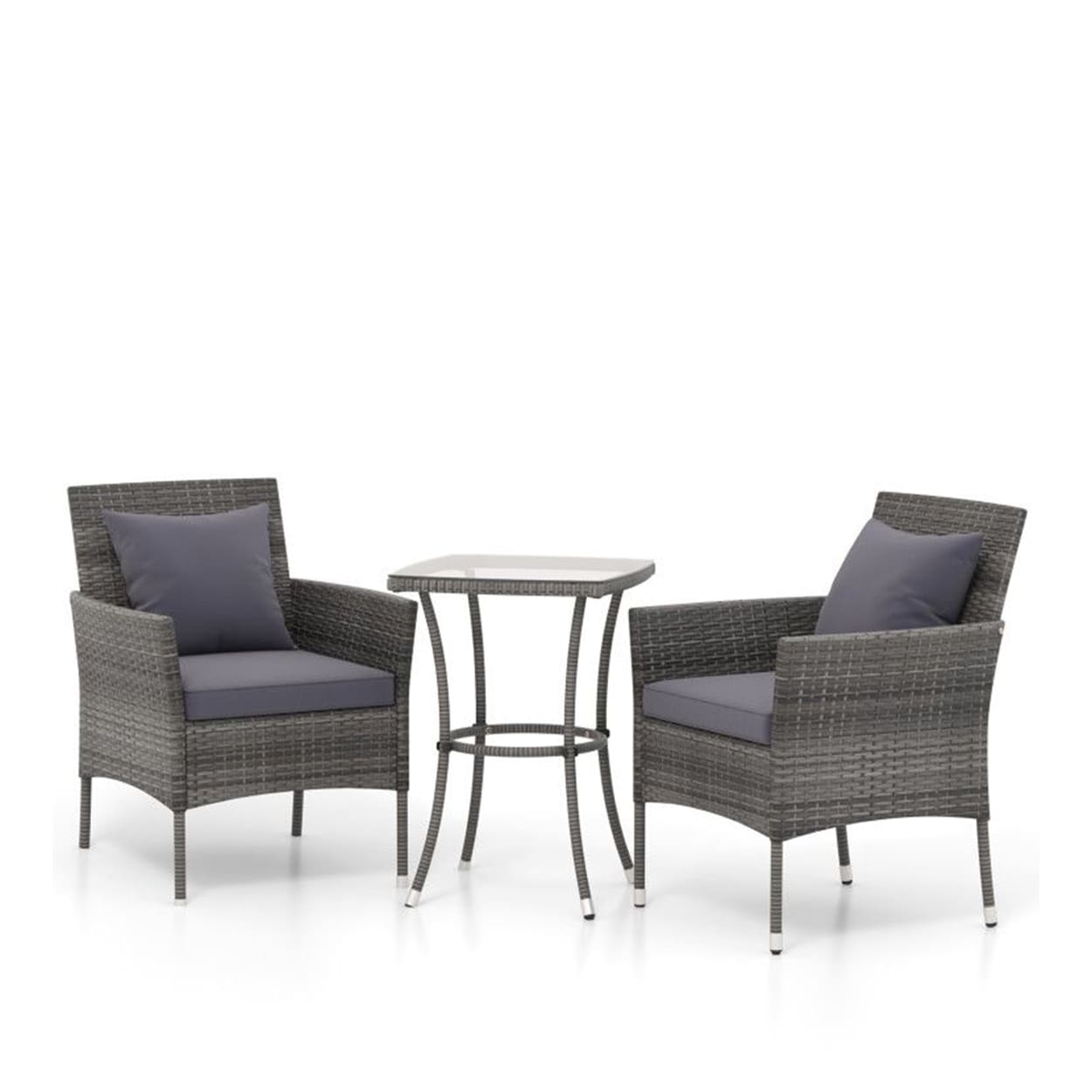 AHIOU HOME ZAAHD-HQEJDVPS Alton 3 -Piece Rattan Patio Conversation Set with Gray Cushions