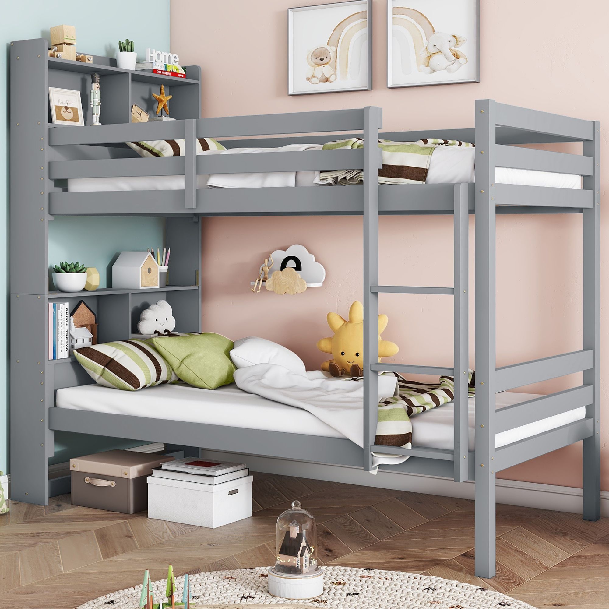 Yiekholo Gray Twin over twin Bunk Bed