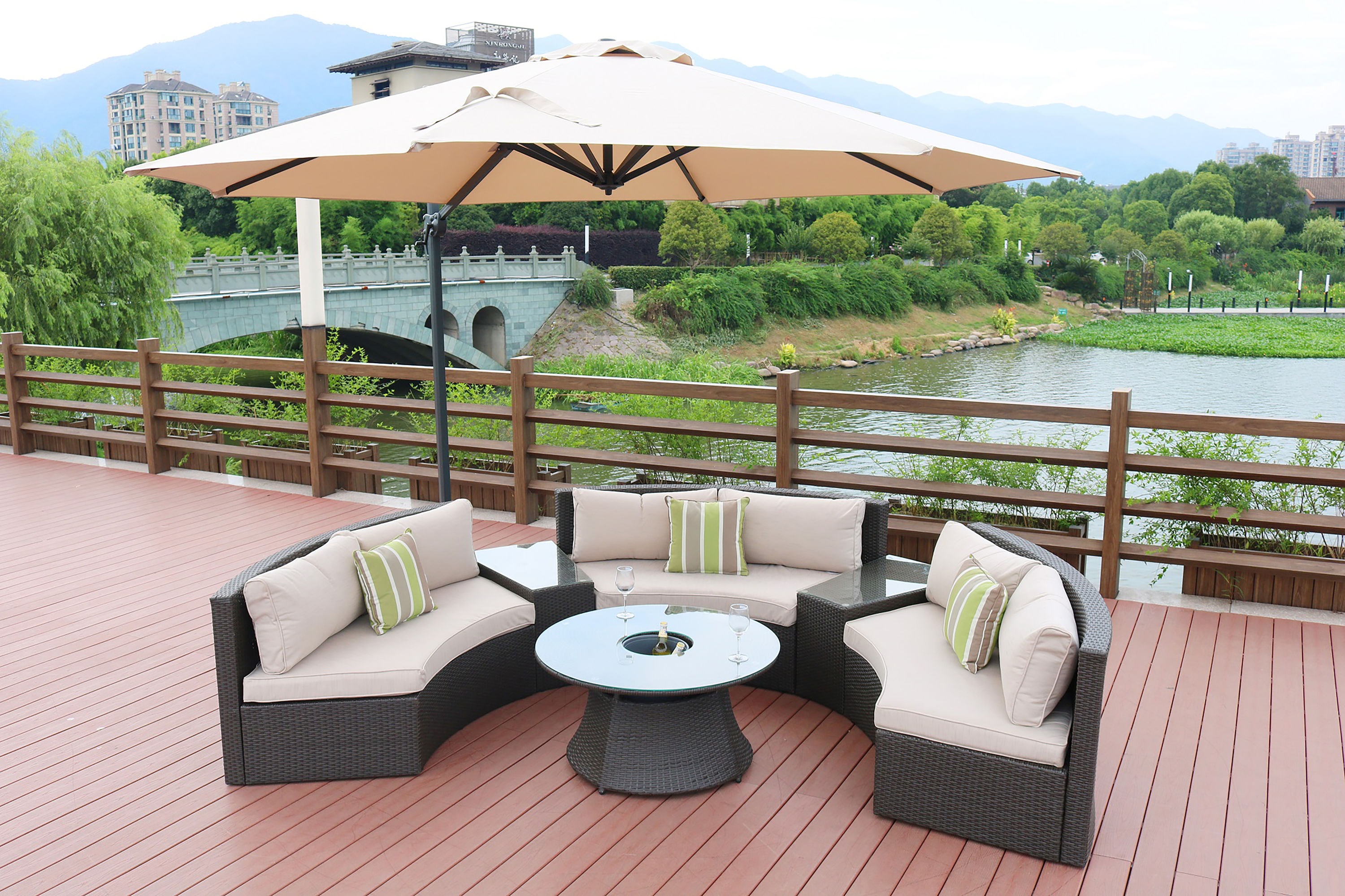 Moda Furnishings CMAS-1205B-BL Olivia Wicker 2 Patio Sofa Conversation Set with Black Cushions
