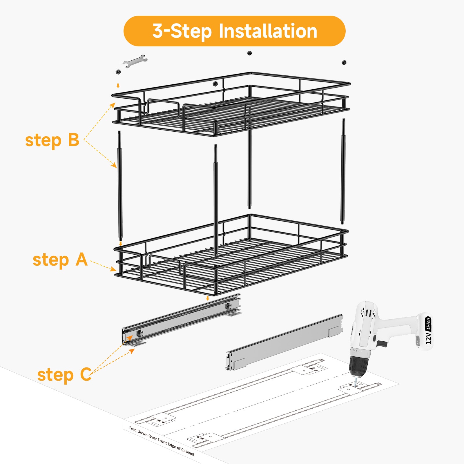 HomLux 2-Tier 20 in. W x 21 in. D Silver Metal Individual Pull Out Cabinet Organizer