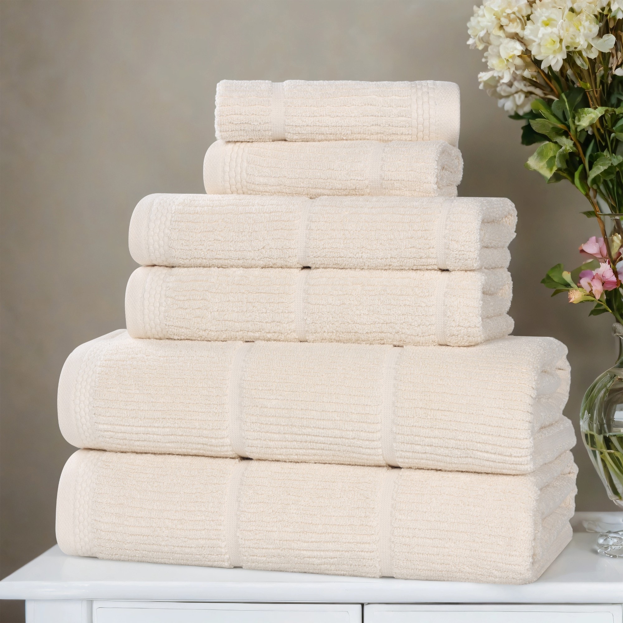 Superior Milo Smart Twist Viscose Cotton Blend Medium Weight Solid Ribbed Design 6 Piece Towel Set