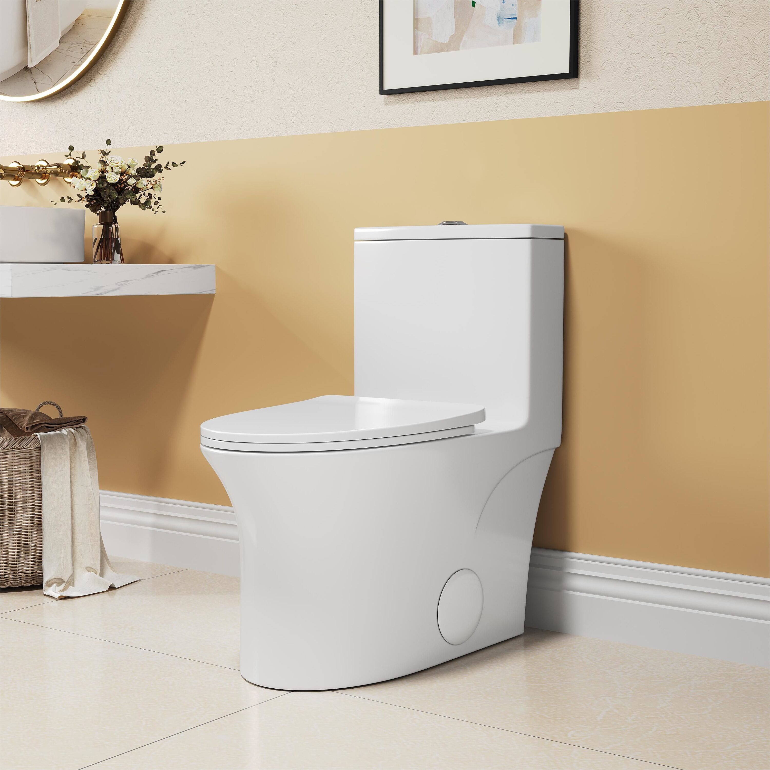 WELLFOR QPZ-PB24933 TL White Elongated Standard height 12-in Rough-In WaterSense 1.6 GPF Dual Slow Close Feature 1-piece Toilet