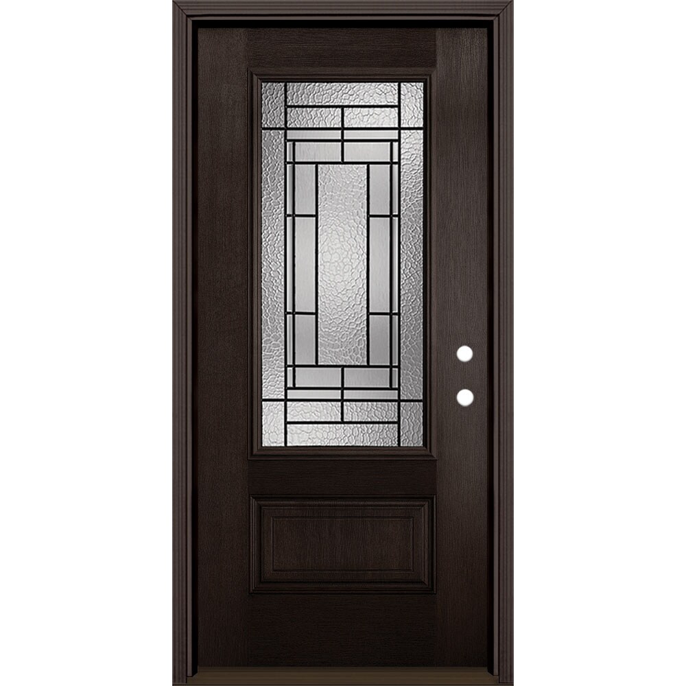 Masonite 1327075 Pembrook 36-in x 80-in Fiberglass 3/4 Lite Left-Hand Inswing Walnut Stained Prehung Single Front Door with Brickmould Insulating Core