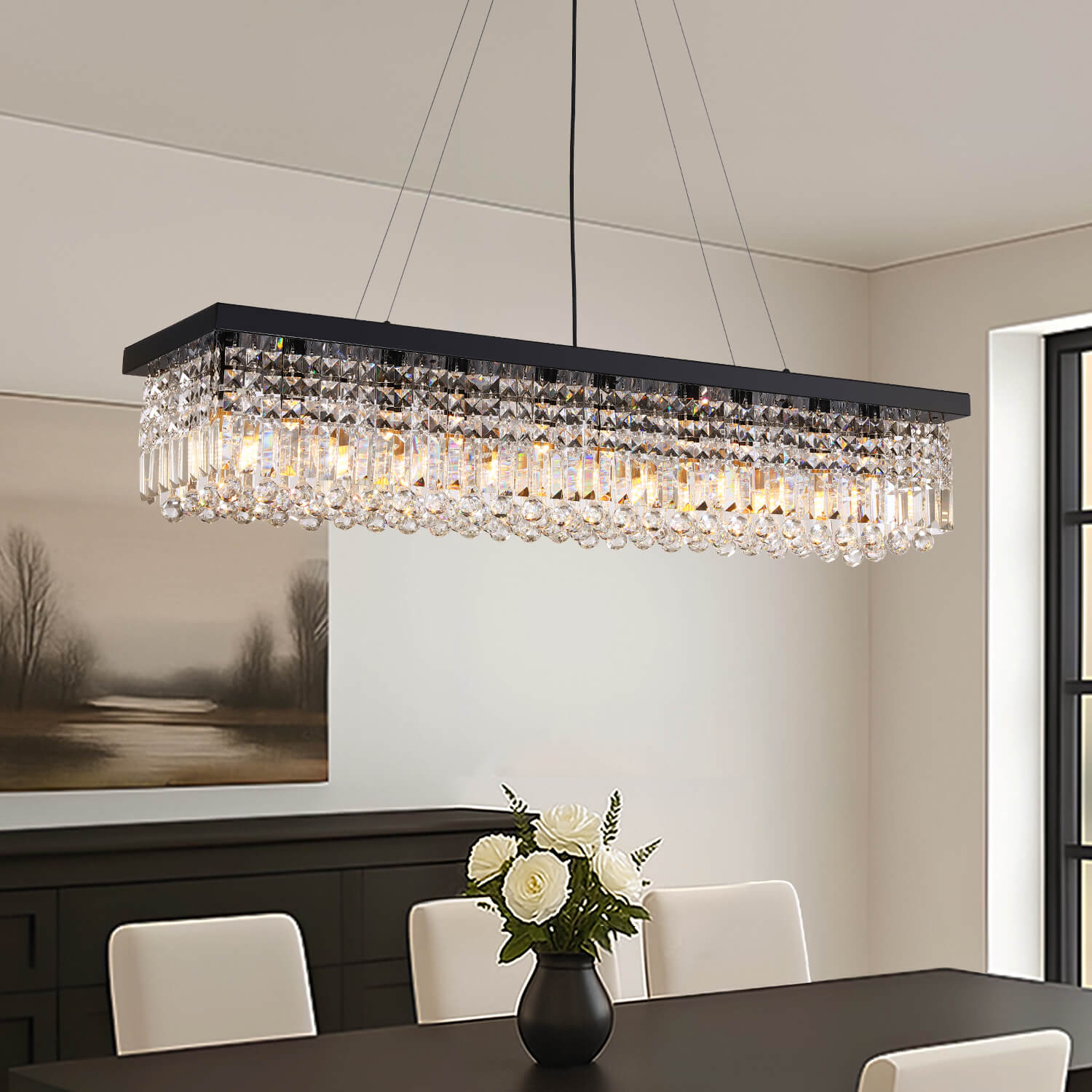 SILJOY AA-003 Modern Raindrop Crystal Rectangular Chandelier