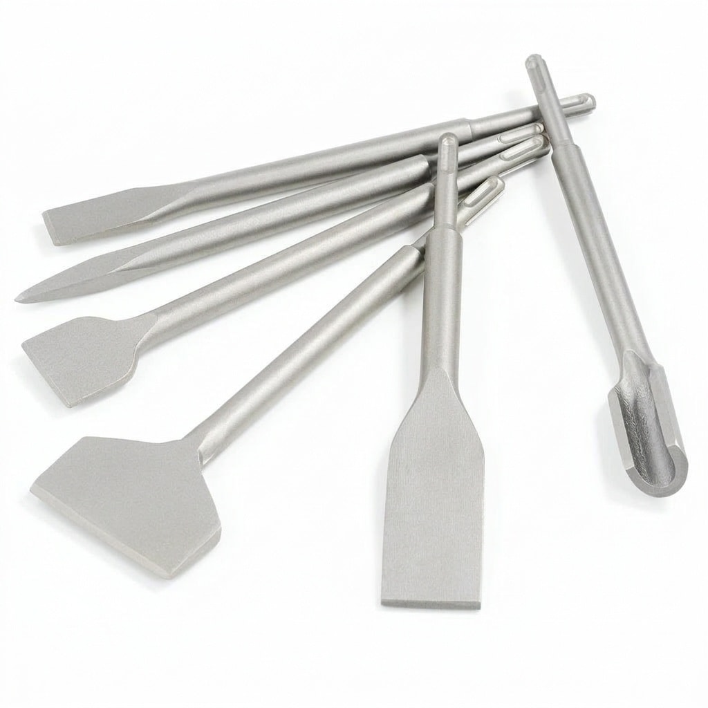 Etokfoks  SDS Plus Hammer Chisel Set with Non Slip Grooved Handles Heavy Duty Steel Includes 6 Piece Concrete Tile Kit