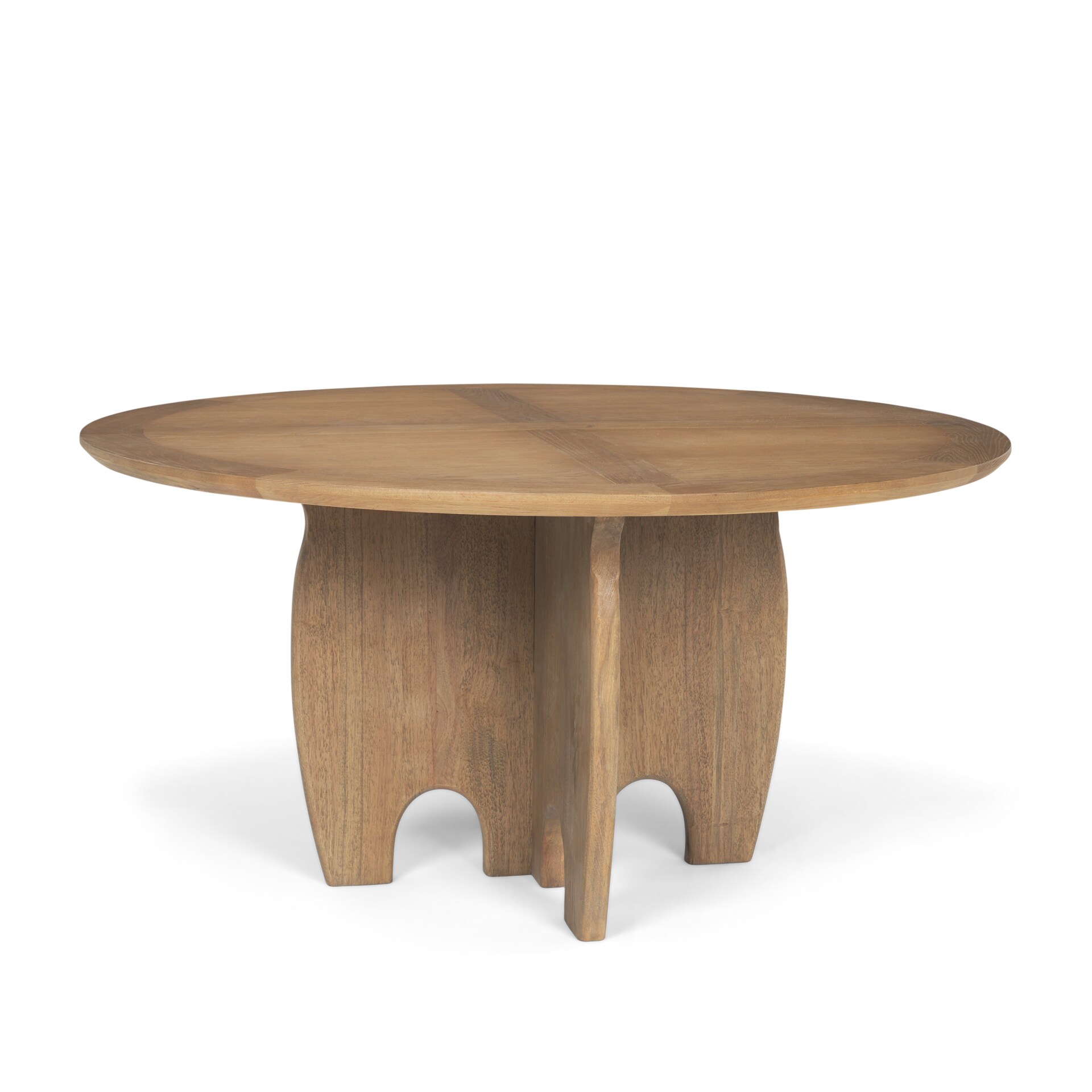 Mercana 70814-AB Brown Round Farmhouse Dining Table, Wood with Rough Wirebrush Wood Pedestal Base 59-in L x 30-in H