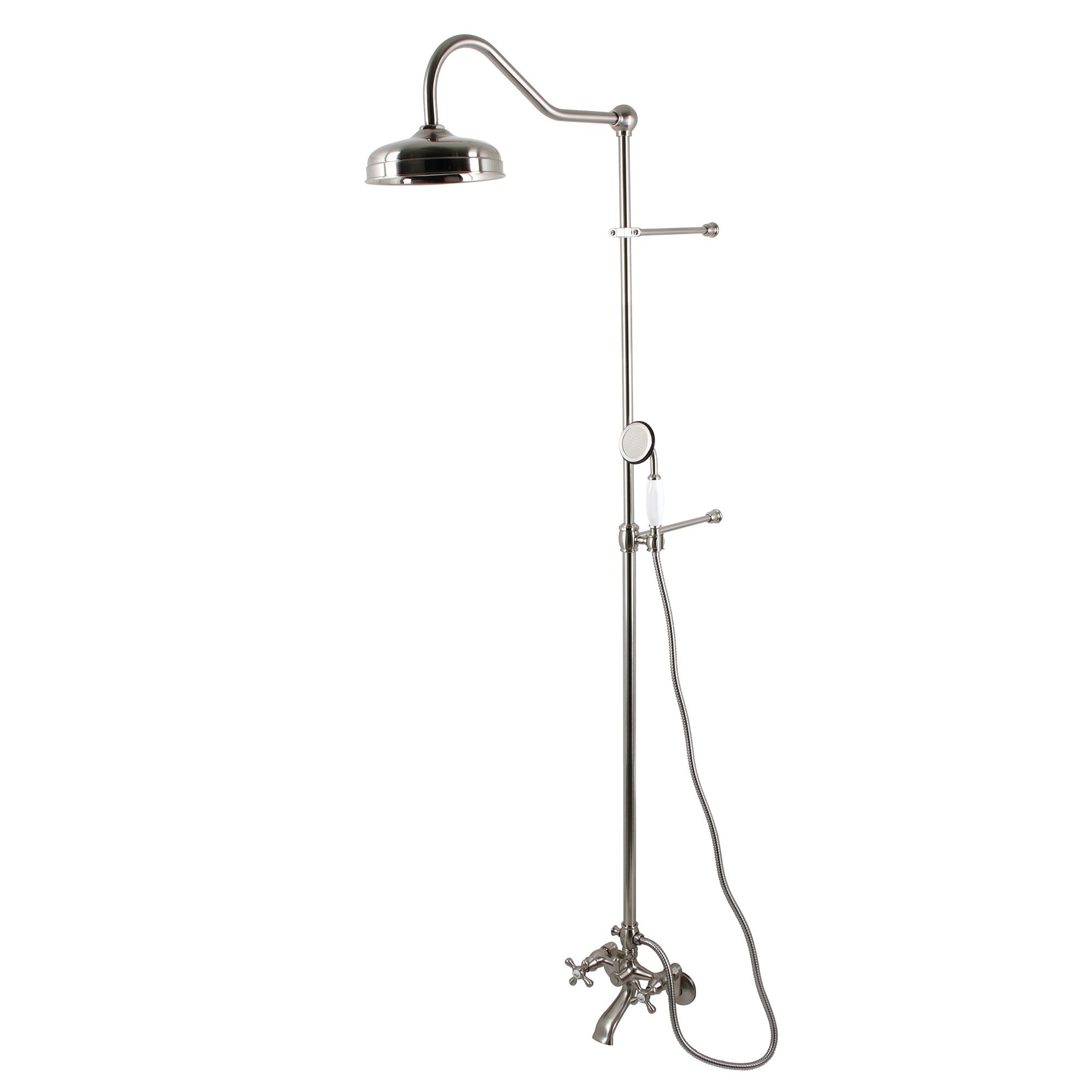Kingston Brass WLCCK2668 Vintage Brushed nickel 2-handle Wall-mount Low-arc Bathtub Faucet with Hand Shower ( Valve Included )