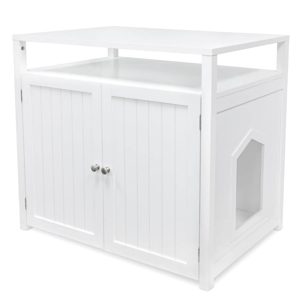 Arf Pets Large Cat Litter Box Enclosure Furniture with Table – White