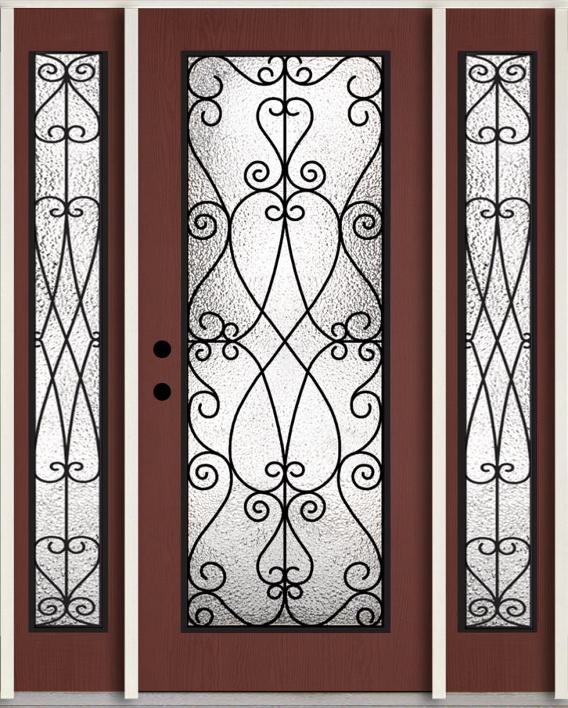 RELIABILT LO921875 60-in x 80-in x 4-9/16-in Fiberglass Full lite Right-hand inswing Wineberry Stained Prehung Front Door with Sidelights Insulating core