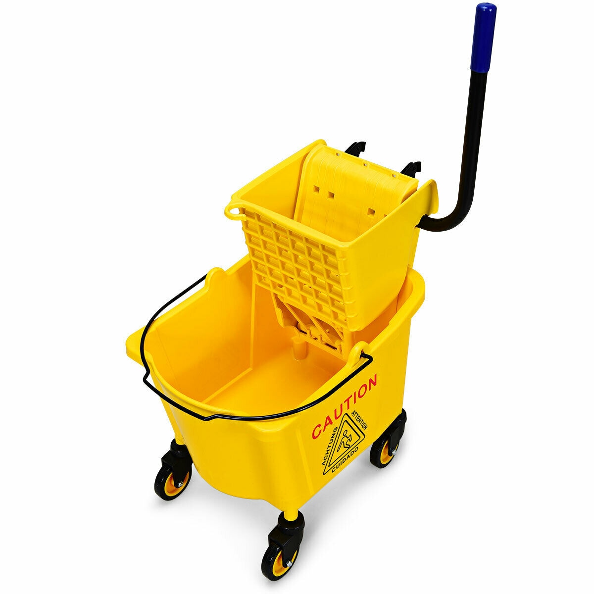 Slickblue 26 Quart Commercial Mop Bucket with Side Press Wringer and Wheels for Home Restaurant or Office