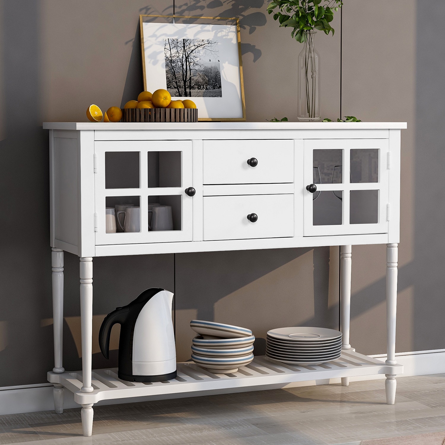 Qualler TRAPR0444K Farmhouse White Console table
