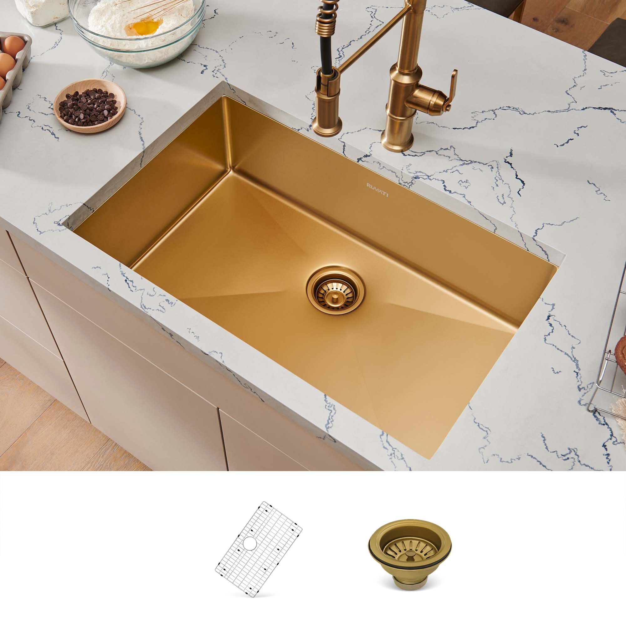 Ruvati RVH6127GG Terraza Undermount 27-in x 25-in Stainless steel Single bowl 16 -Gauge Kitchen Sink
