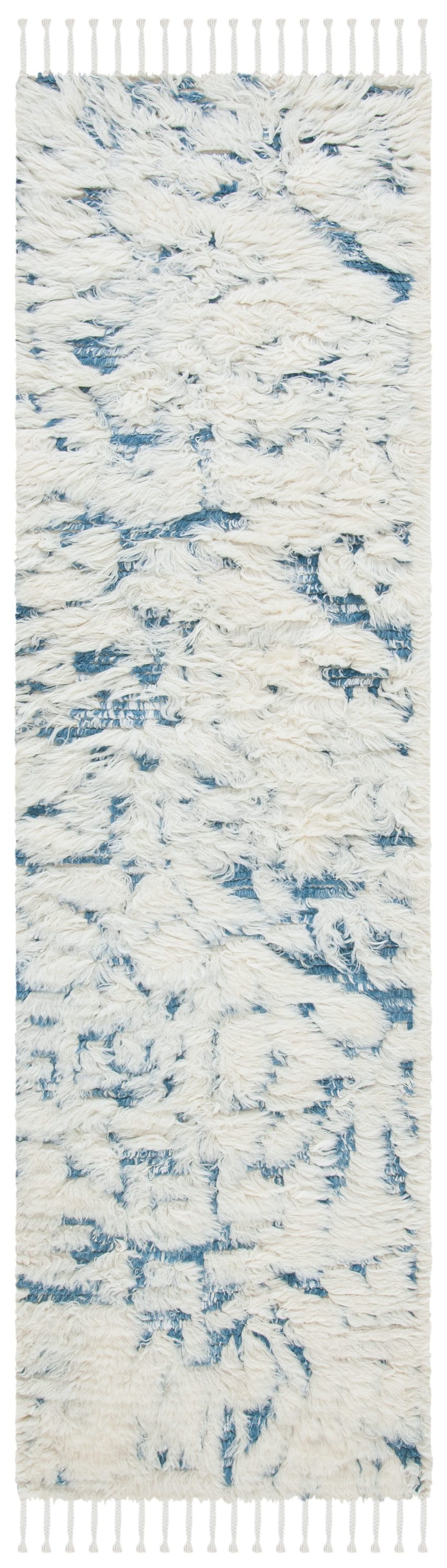 Manhattan Blue and Ivory Hand-Knotted Wool Runner Rug