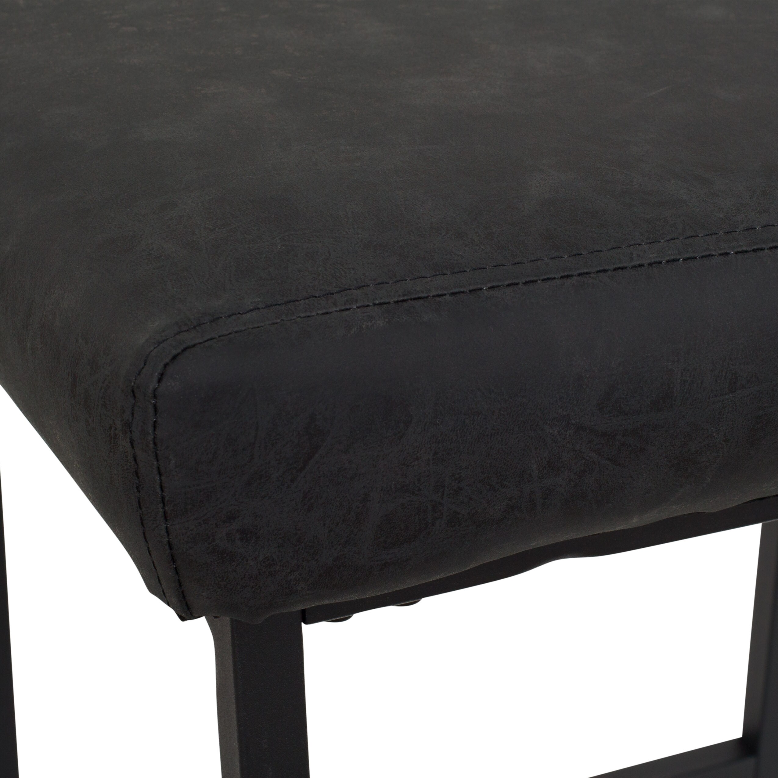 Milo Black Backless Leather and Metal Counter Stools, Set of 2