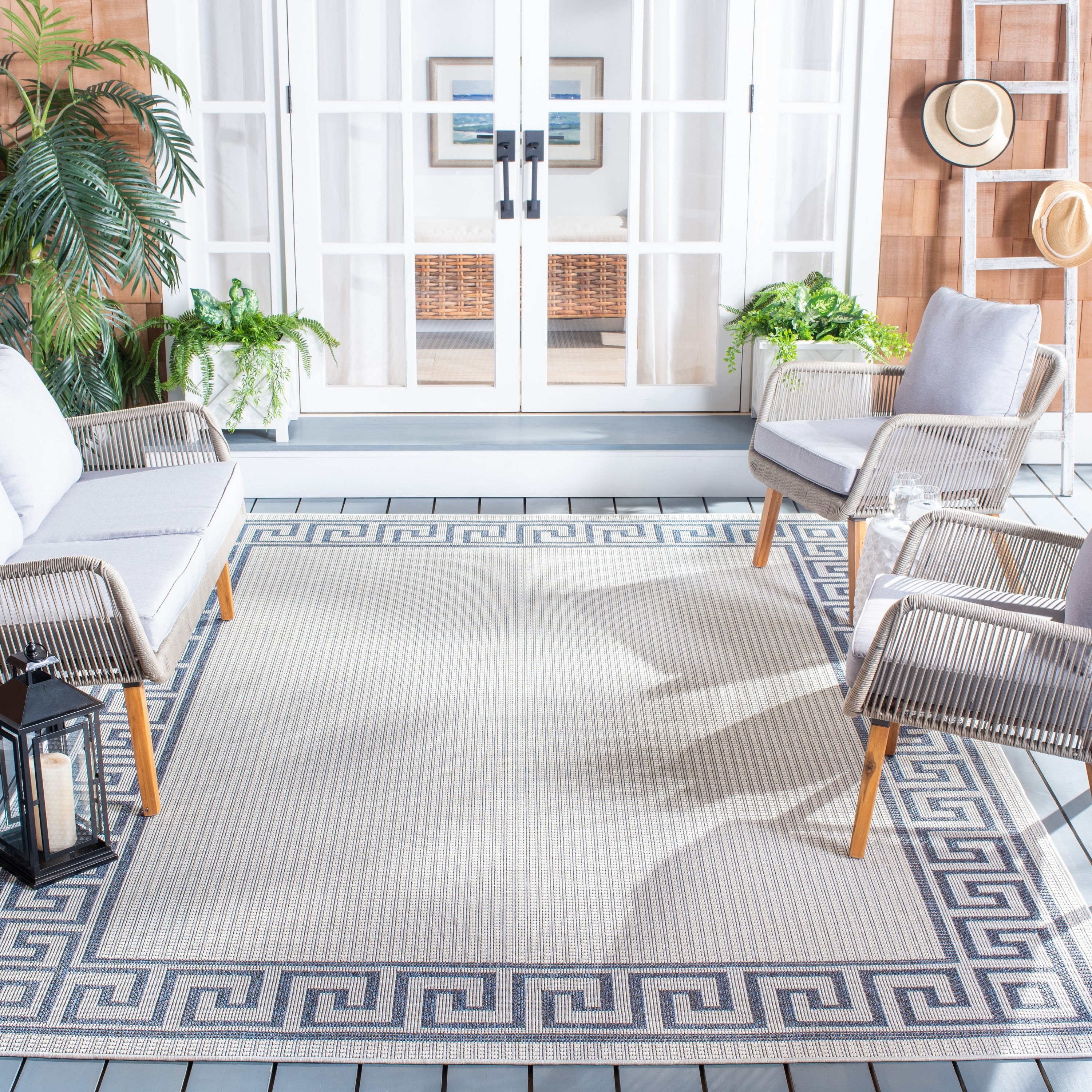 Safavieh BMU820A-9 Bermuda Duncan 9 x 12 (ft) Loomed Polypropylene Ivory/Blue Rectangular Indoor/Outdoor Border Coastal Area rug