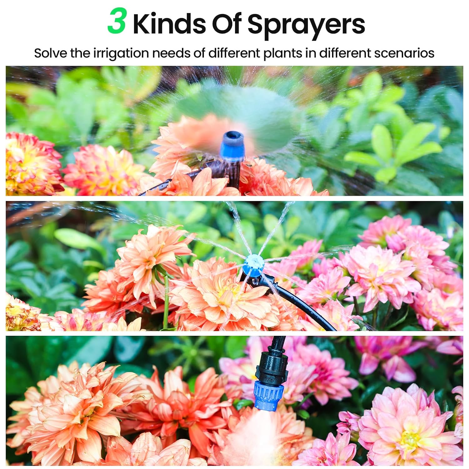 CJGQ 247 ft Drip Irrigation Kit with 1/4 in and 1/2 in Tubing Quick ...