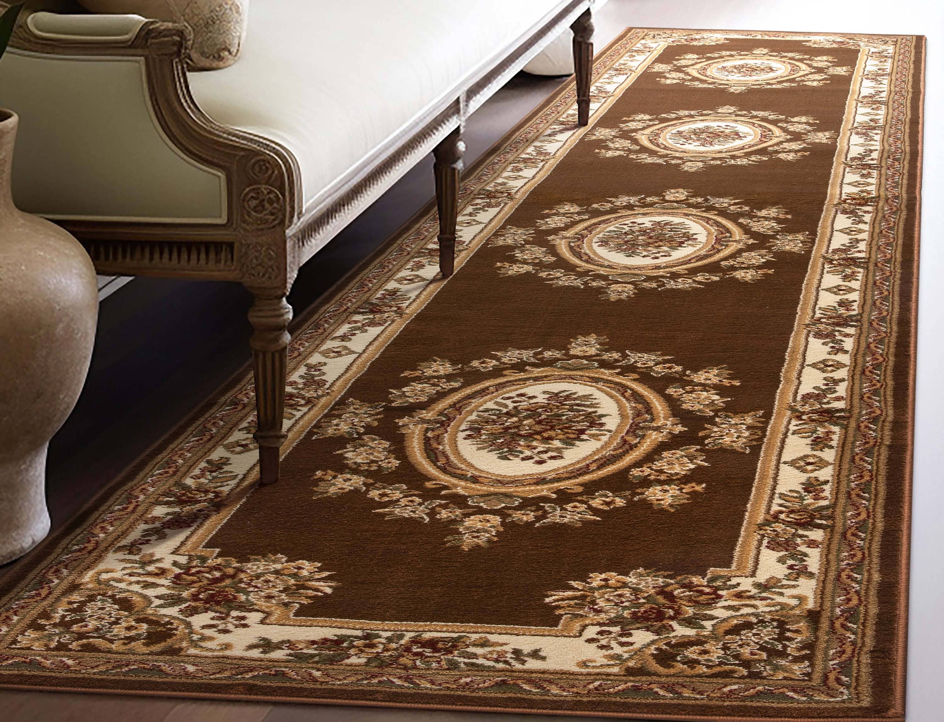 Well Woven 36392L Timeless 2 x 12 (ft) Loomed Polypropylene Simmar Chocolate Rectangular Indoor Medallion Persian Runner rug