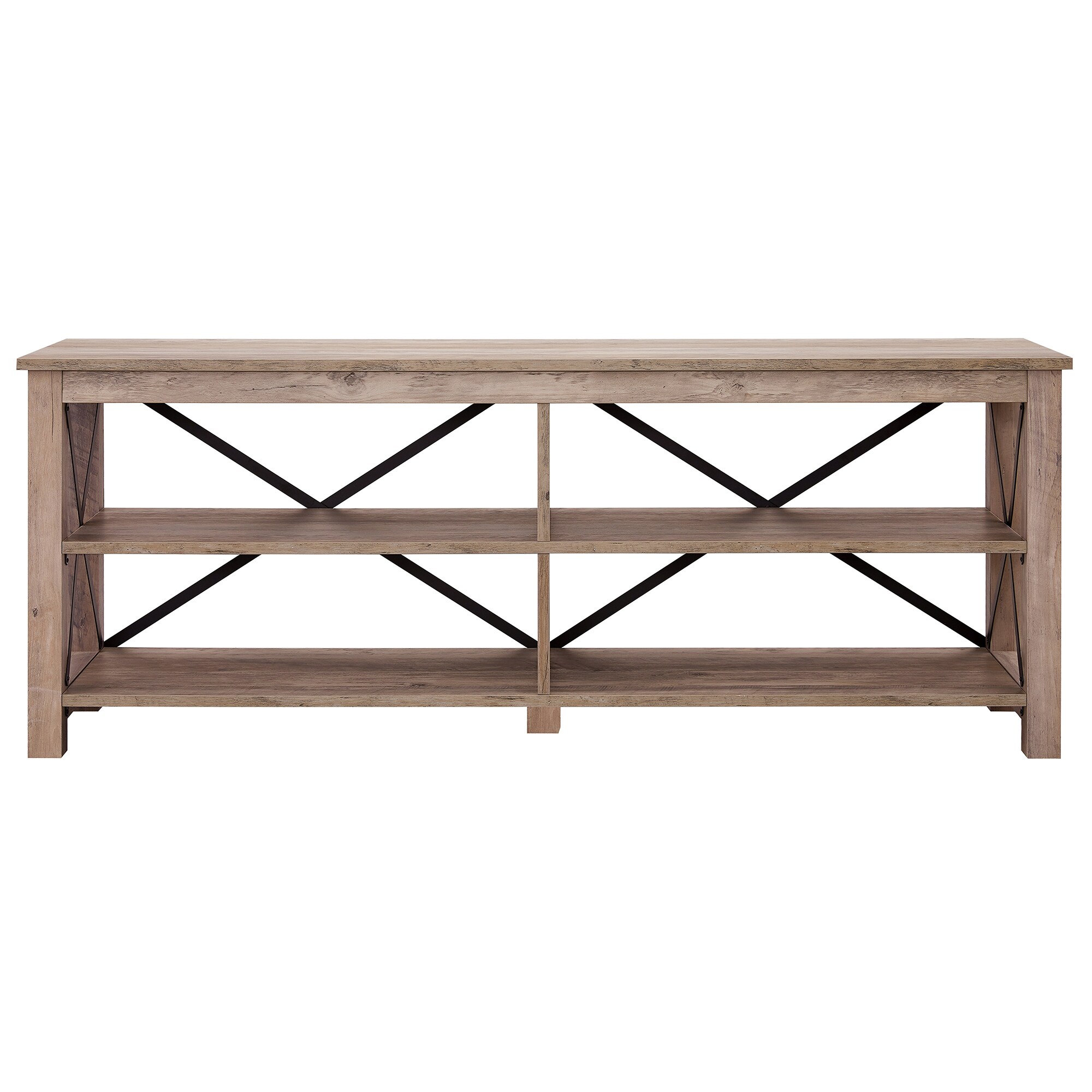 Curlew Modern Farmhouse 62" TV Stand in Gray Oak with Metal Accents