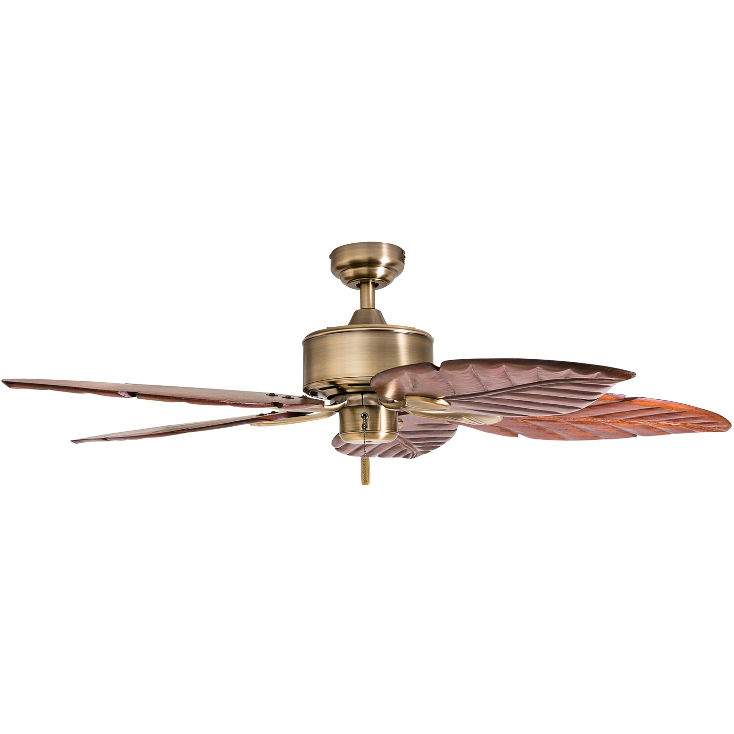 Aged Brass 52" Tropical Ceiling Fan with Wooden Leaf Blades
