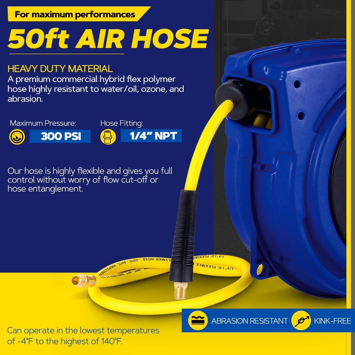 Goodyear Air Hose Reel Swivel Mount- 1/4 In X 50 Ft, 3 Ft Lead-in, 1/4 In  Npt Fittings in the Air Compressor Hoses department at