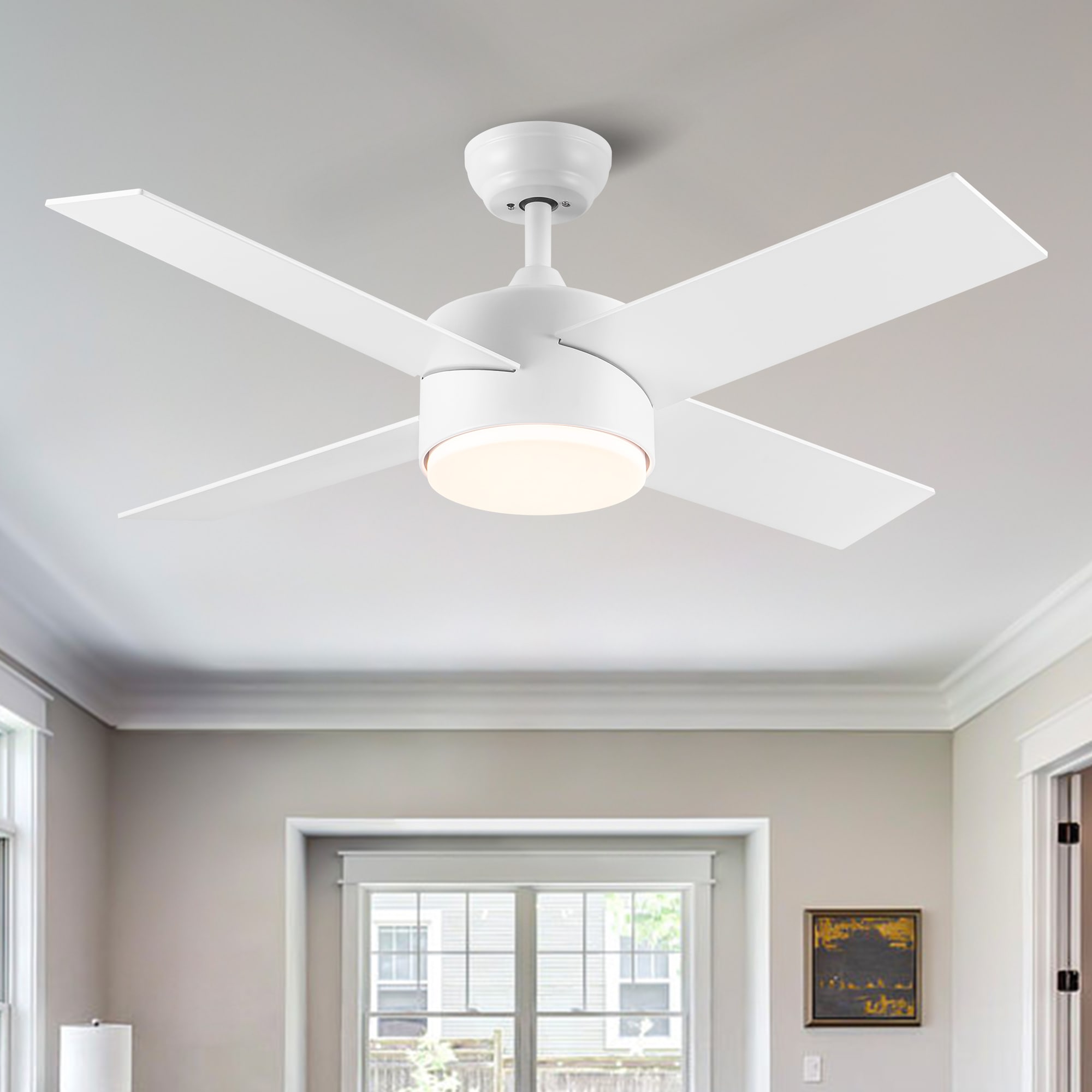 YUHAO LSAC1084WH44 Pulae 44-in Color-Changing Integrated LED White with Multiple finishes Blades Ceiling Fan With Light and Remote ( 4 -Blade )