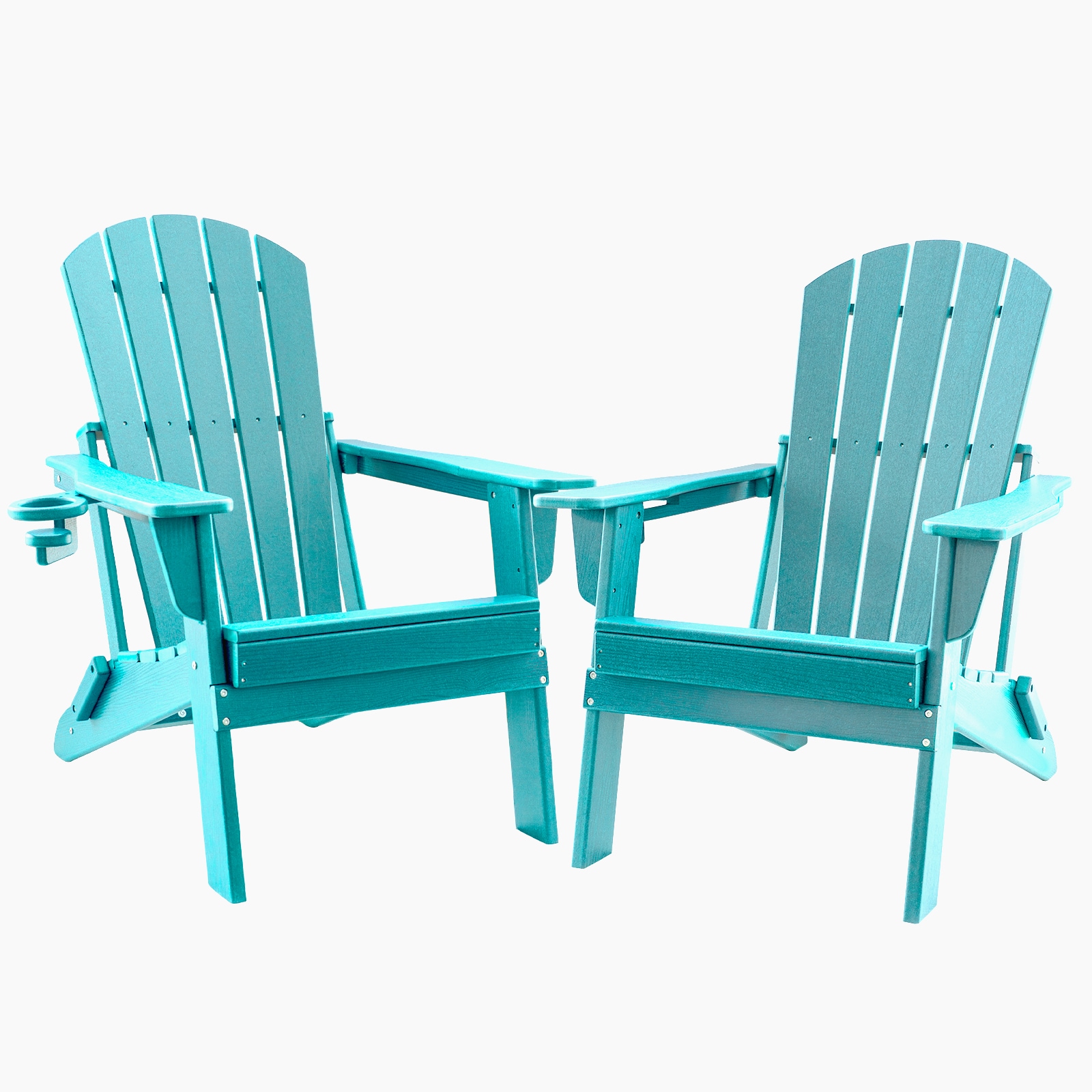 Upland - Folding Adirondack Chair with Cup Holder Set of 2 Aruba Blue HDPE Frame Stationary Adiro...