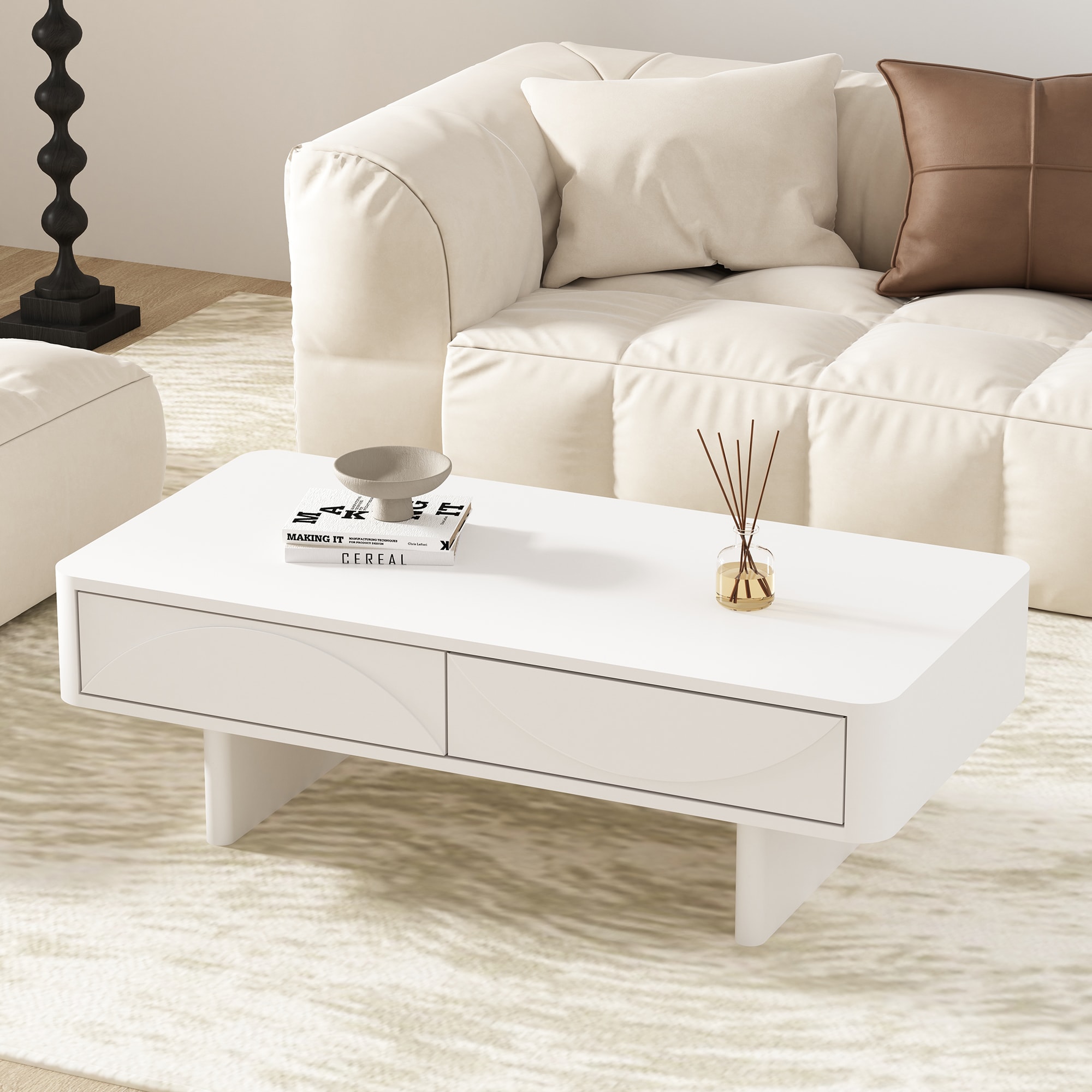 Manhattan Comfort CT020-WH White Modern Coffee Table with Storage
