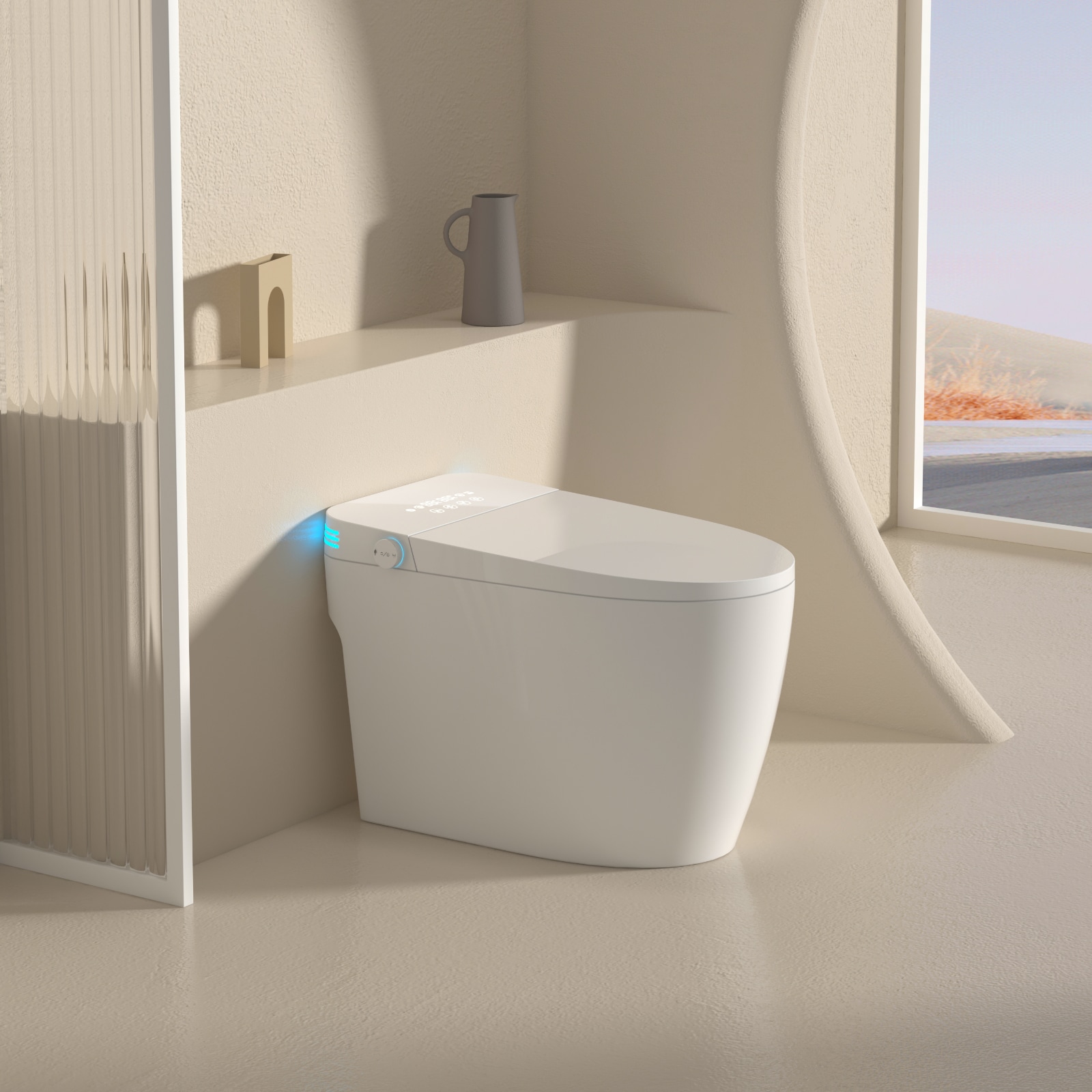 Forclover MOMMJETO05 Multi-function Smart Toilet White Dual Flush Elongated Standard height Soft Close 1-piece Bidet Toilet 12-in Rough-In 1.28 GPF