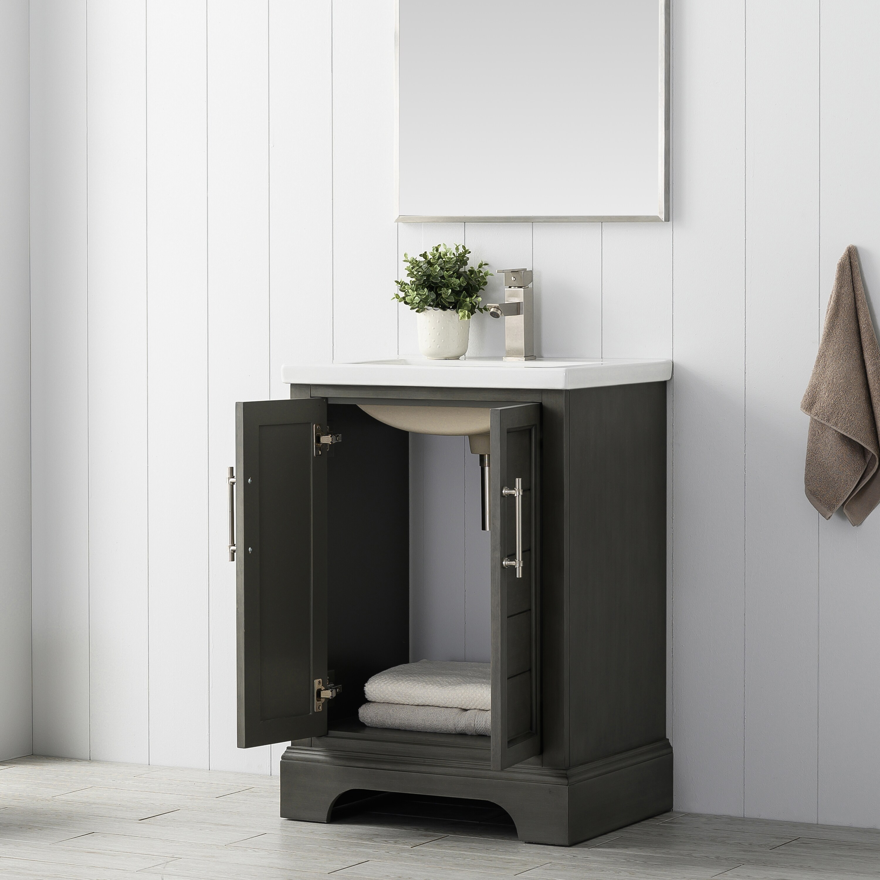 Silver Gray 24" Single Sink Bathroom Vanity with Ceramic Top