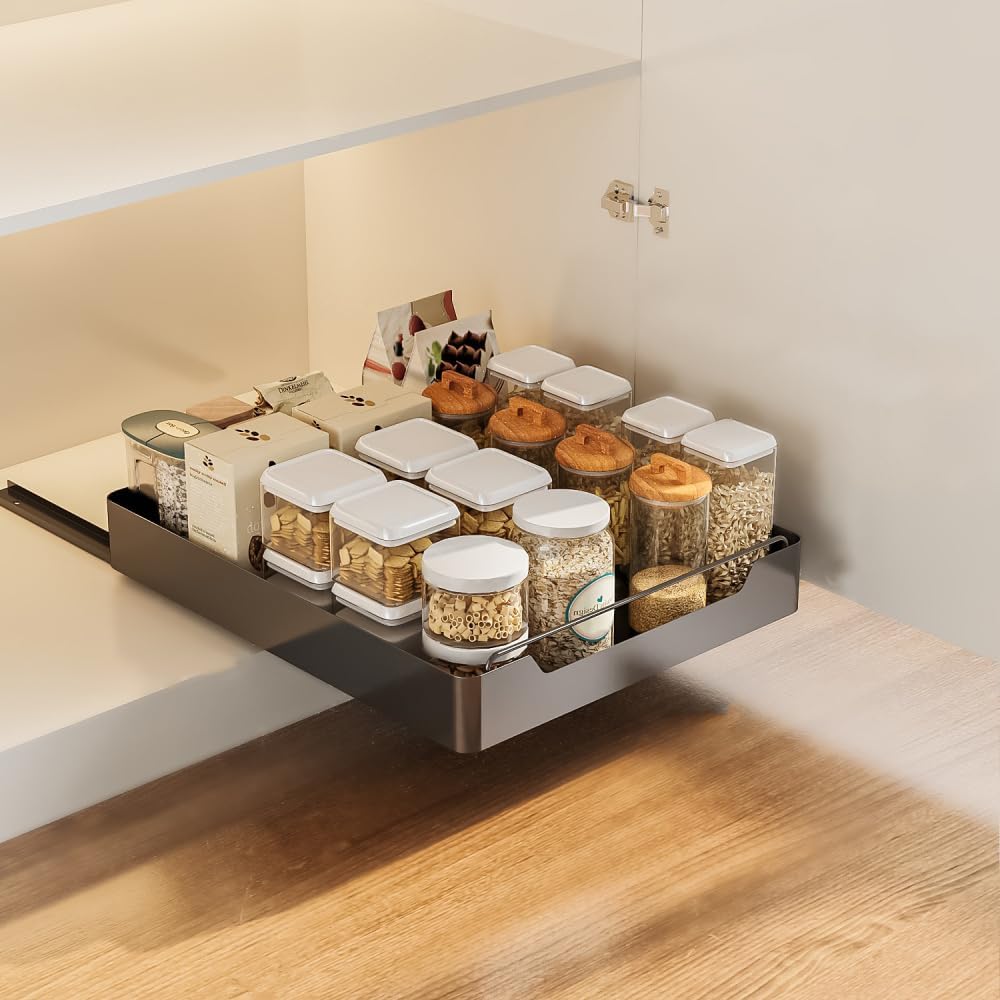 Garvee Pull Out Cabinet Organizer Fixed with Damping Guide Heavy Duty Sliding Drawer Pantry Shelf Noiseless Slide Out Pantry Shelves for Kitchen Living Room Home 40cm #LAGZ2604140149